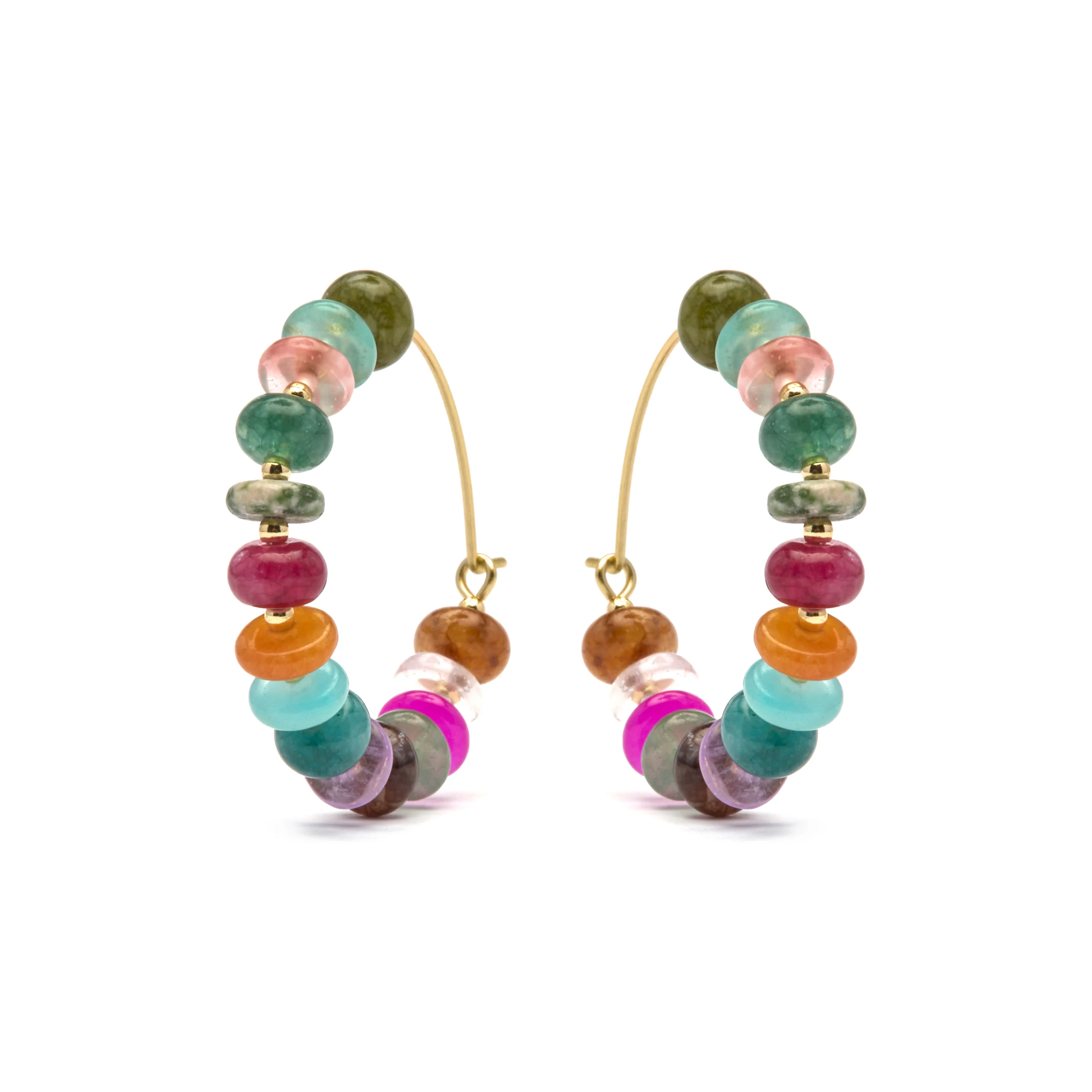 Pendientes de Plata de Ley 925 y Agata Multicolor acabado oro amarillo de 18k - Laha - Image 5