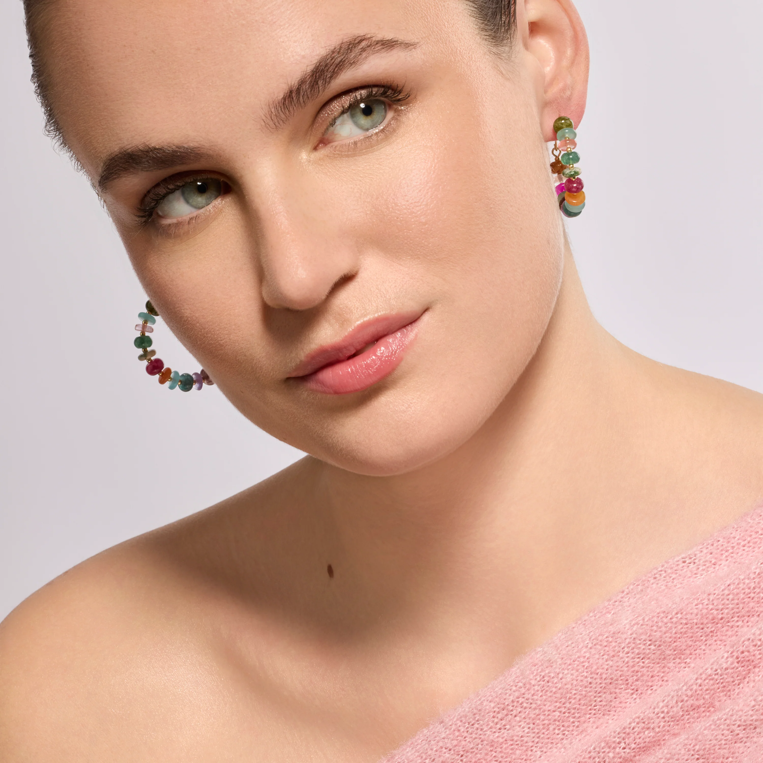 Pendientes de Plata de Ley 925 y Agata Multicolor acabado oro amarillo de 18k - Laha - Image 6