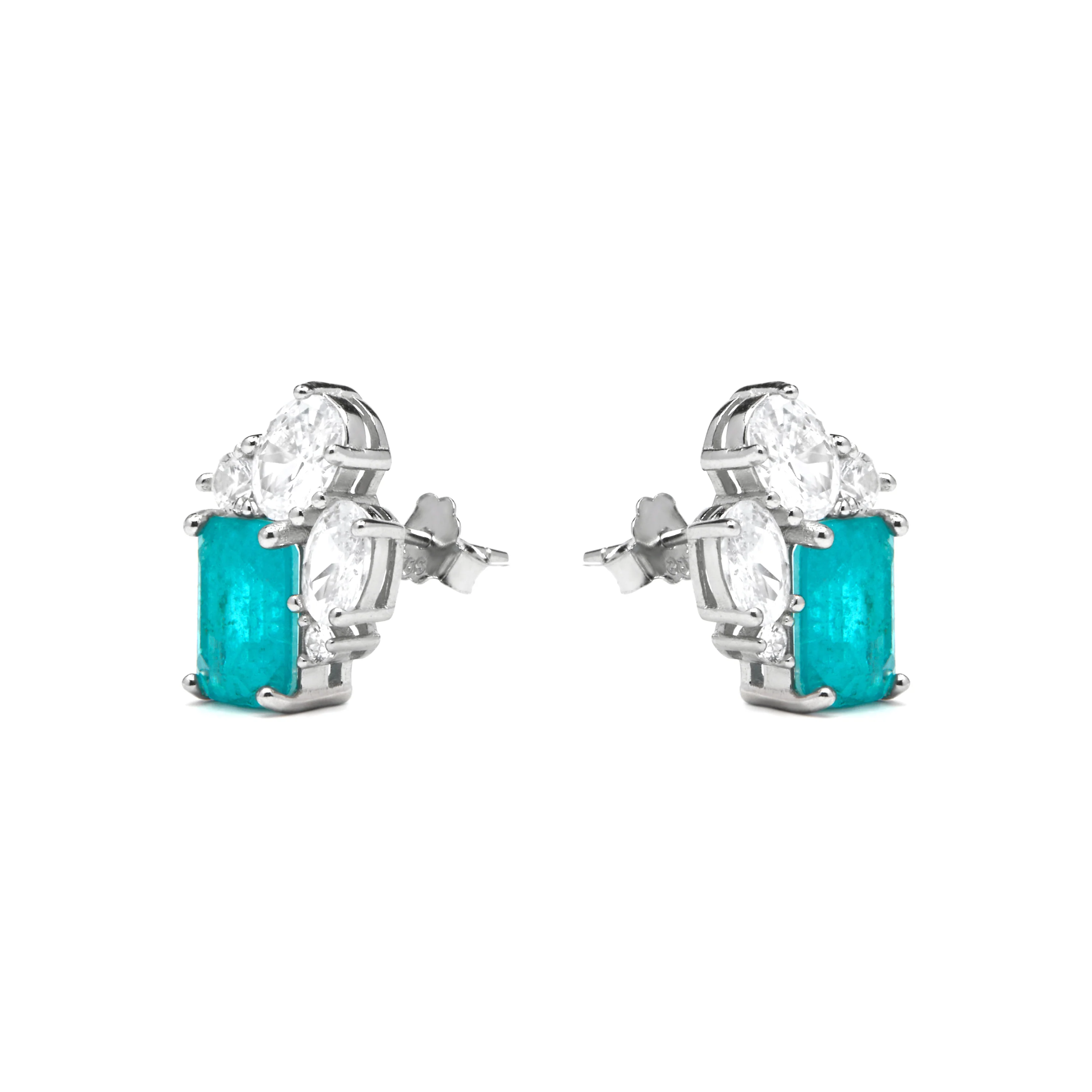 Pendientes de Plata de Ley 925 y Cuarzo Hidrotermal Aguamarina acabado rodio - Lania - Image 3