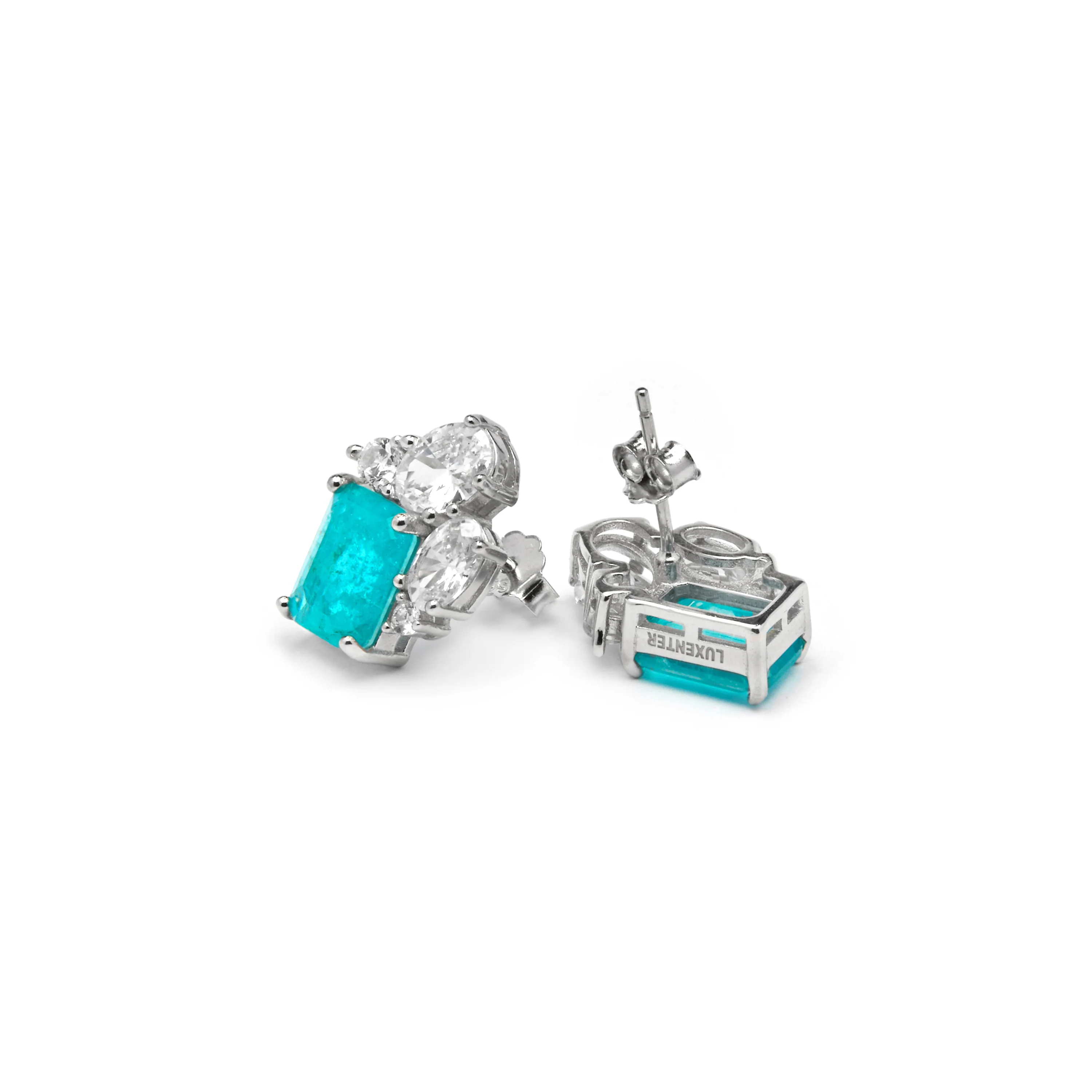Pendientes de Plata de Ley 925 y Cuarzo Hidrotermal Aguamarina acabado rodio - Lania - Image 5