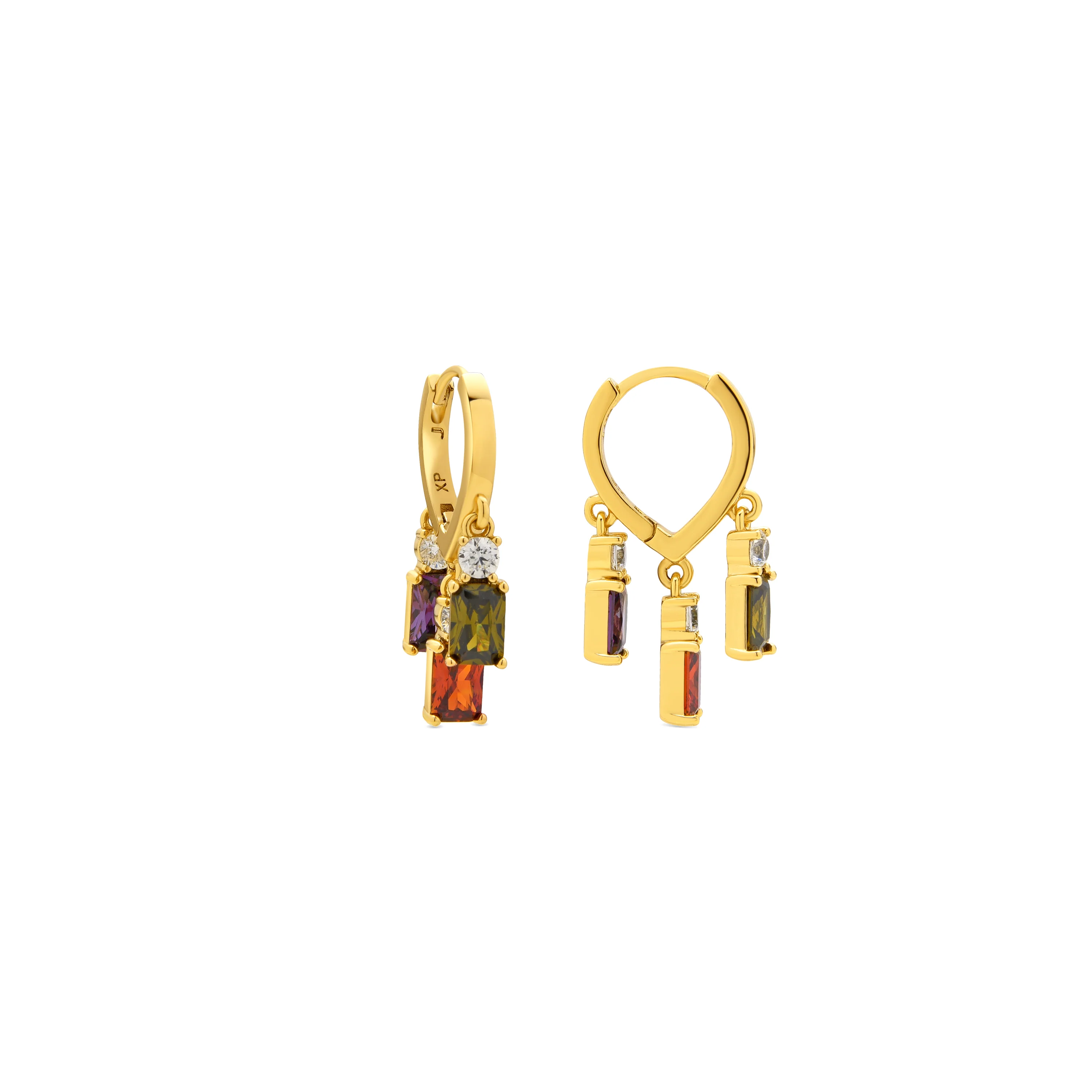 Pendientes con Circonita Multicolor acabado oro amari llo 18k - Lanik