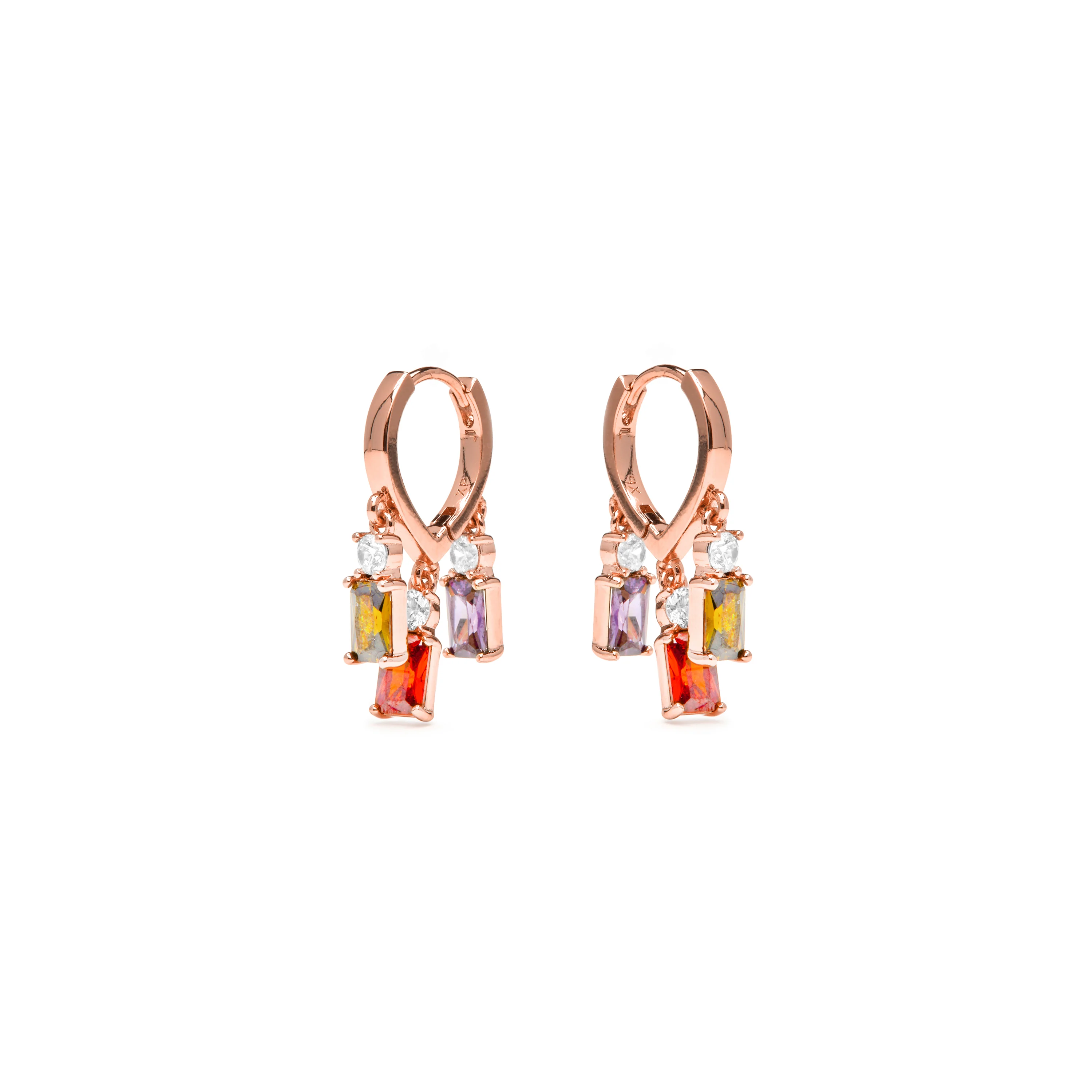 Pendientes con Circonita Multicolor acabado oro amari llo 18k - Lanik - Image 3