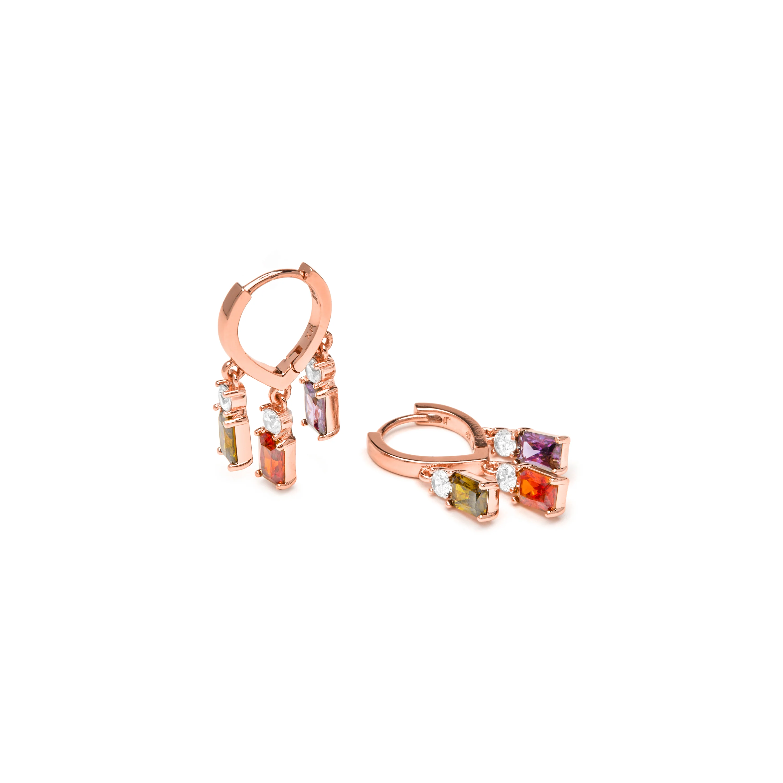 Pendientes con Circonita Multicolor acabado oro amari llo 18k - Lanik - Image 4
