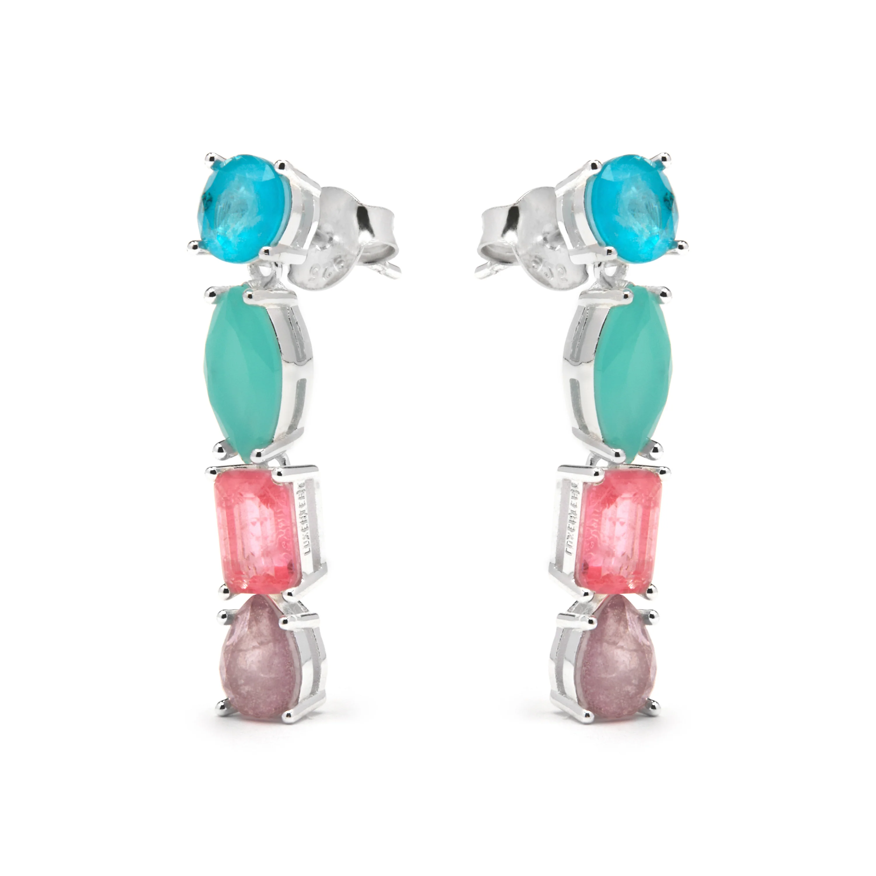 Pendientes de Plata de Ley 925 y Cuarzo Hidrotermal Multicolor acabado rodio - Larec - Image 3