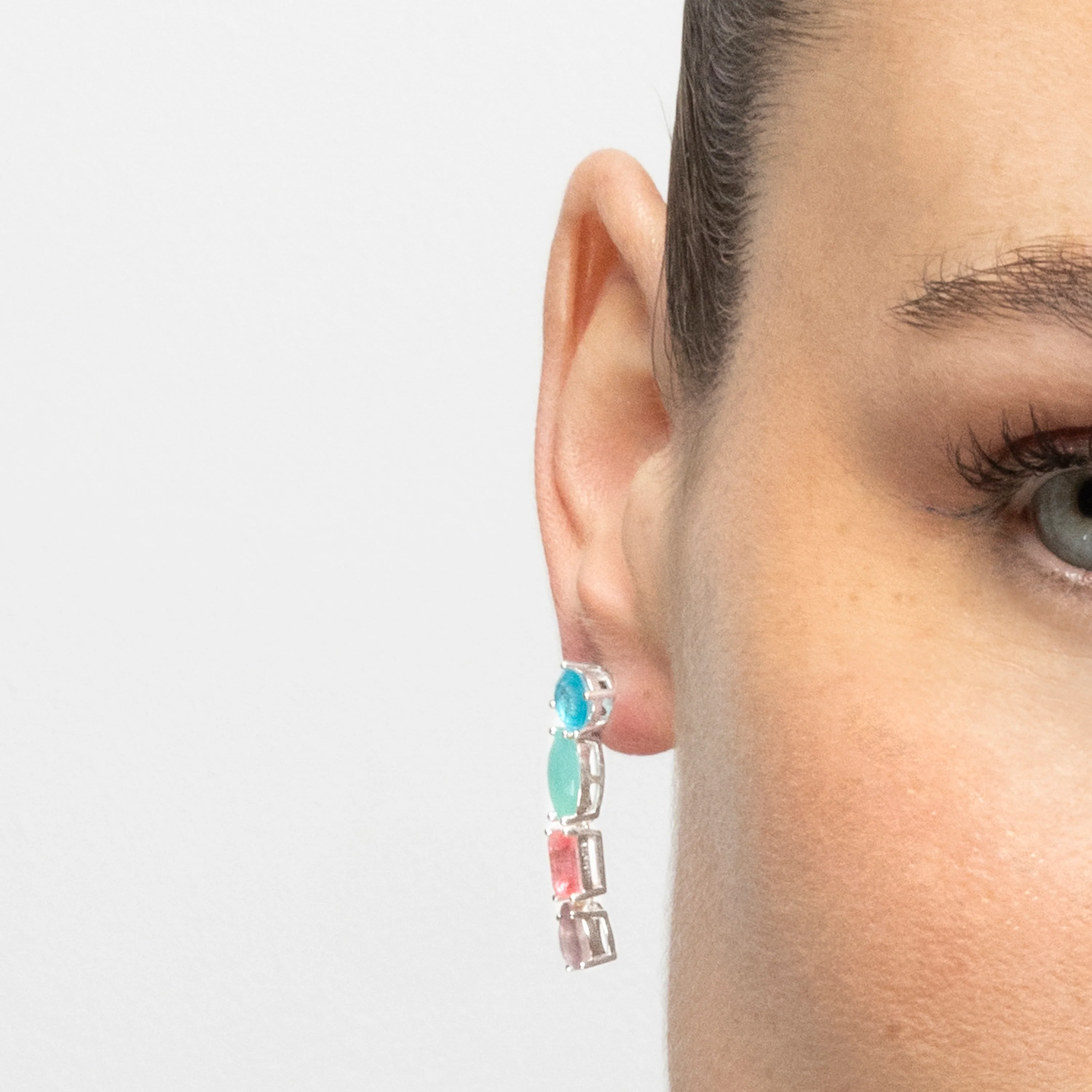 Pendientes de Plata de Ley 925 y Cuarzo Hidrotermal Multicolor acabado rodio - Larec - Image 4