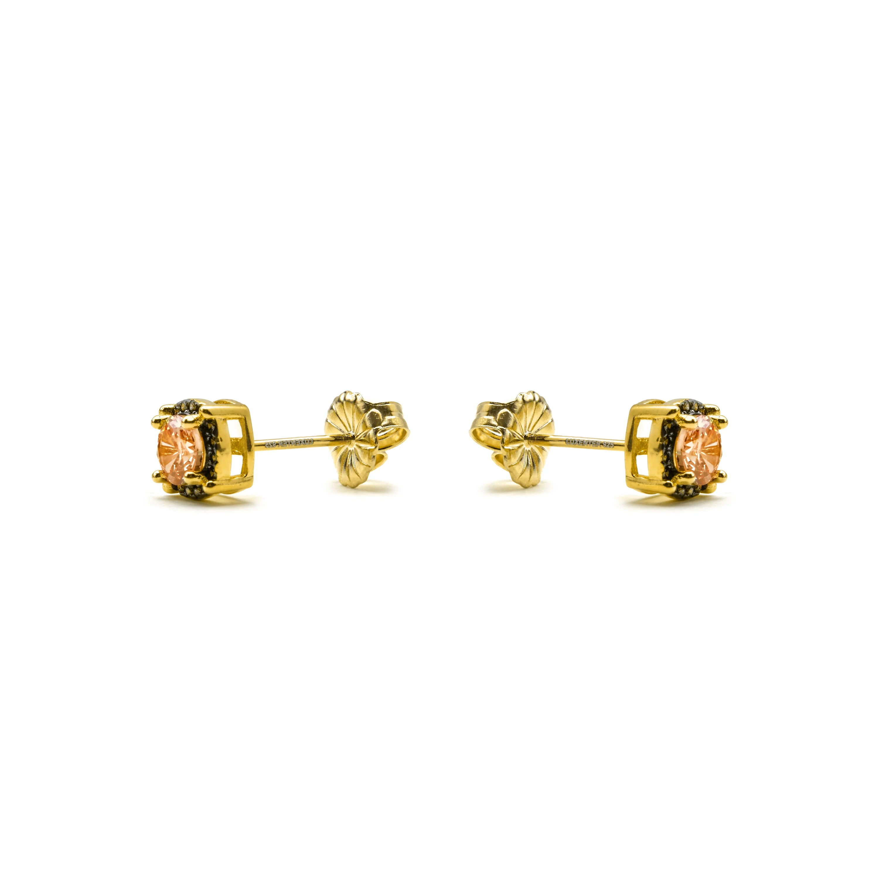 Pendientes de Plata de Ley 925 y Circonita Marrón acabado oro 18k - Lehak - Image 3