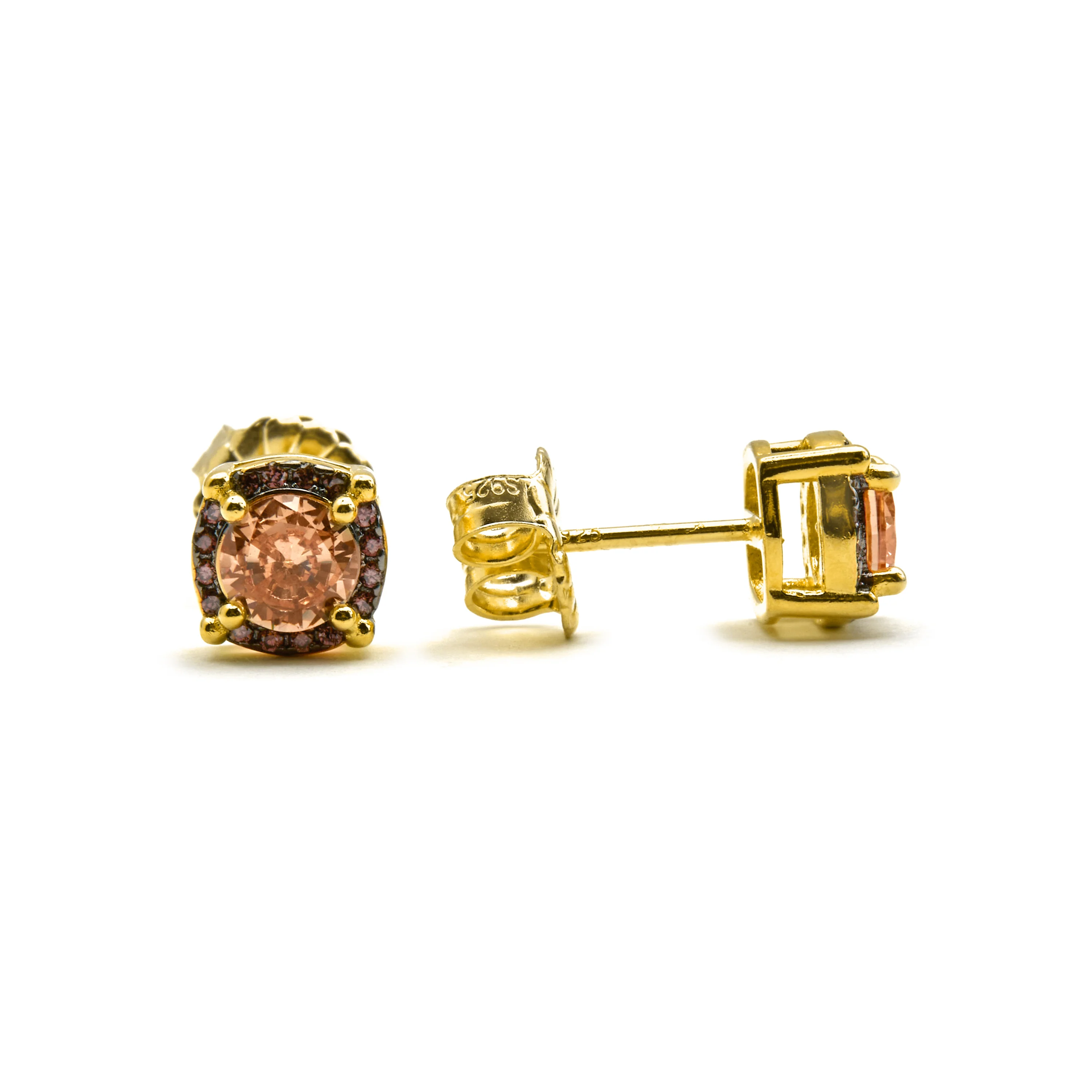 Pendientes de Plata de Ley 925 y Circonita Marrón acabado oro 18k - Lehak - Image 5