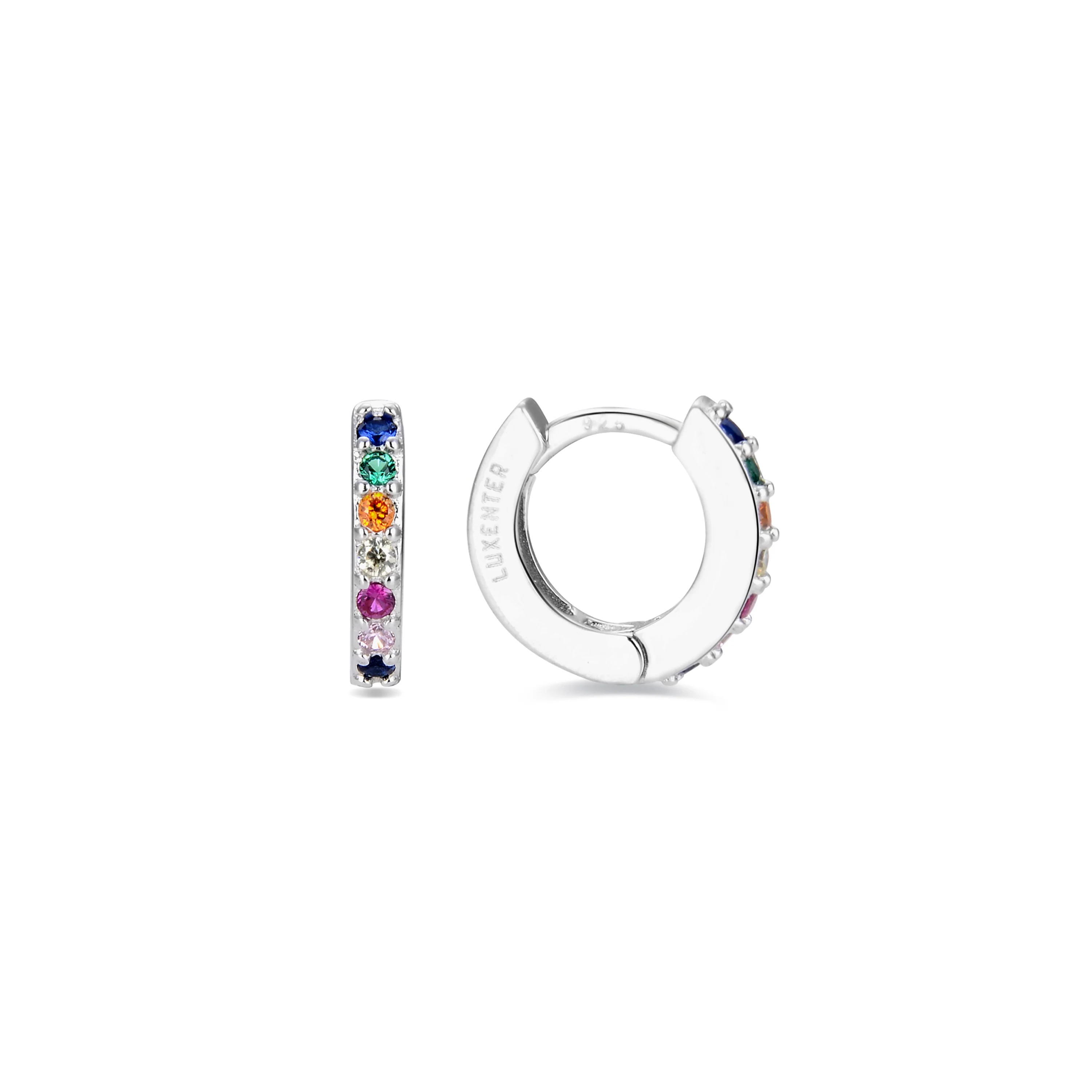 Pendientes de 7mm de Plata de Ley 925 con Circonita Multicolor acabados en rodio - Leofcar