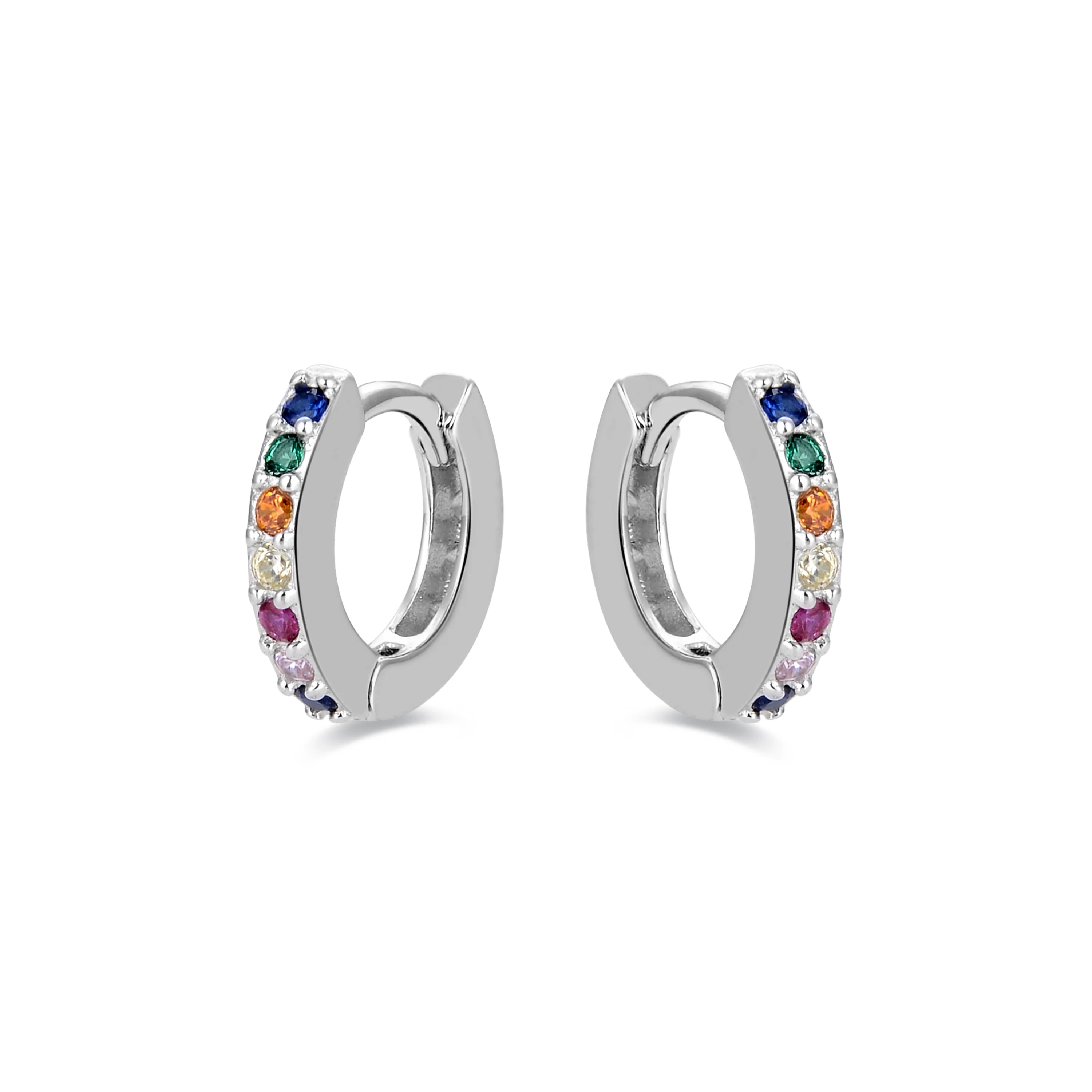 Pendientes de 7mm de Plata de Ley 925 con Circonita Multicolor acabados en rodio - Leofcar - Image 3