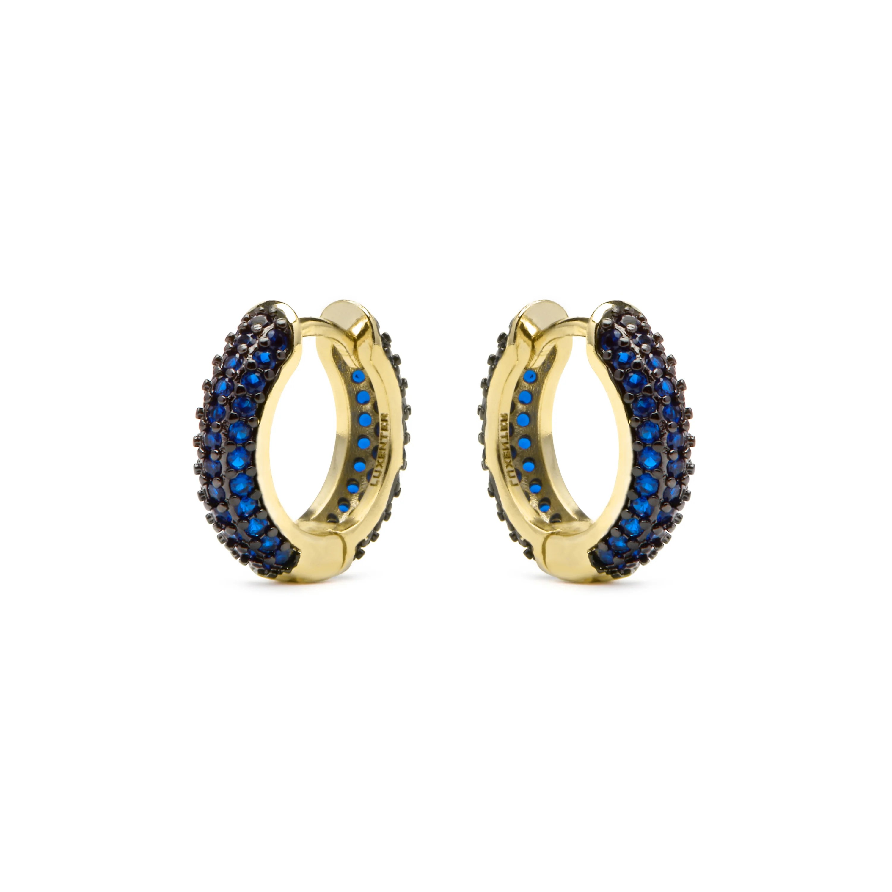 Pendientes de 9mm de diámetro acabado Oro Amarillo de 18k con circonita Zafiro - Lesrat - Image 3