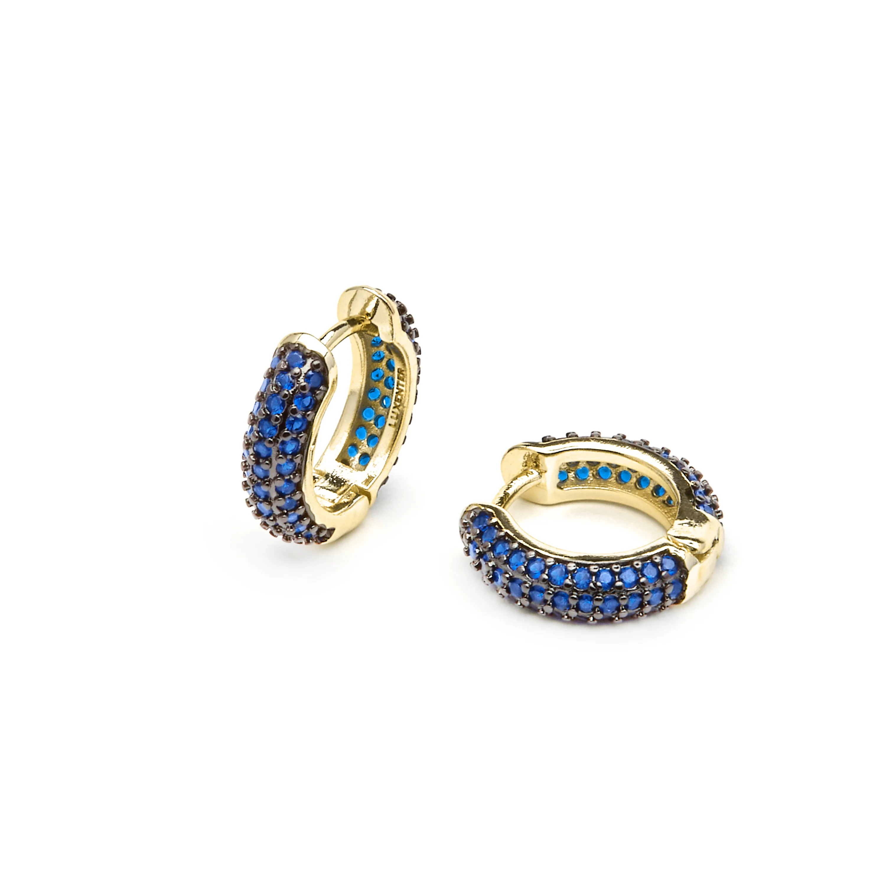 Pendientes de 9mm de diámetro acabado Oro Amarillo de 18k con circonita Zafiro - Lesrat - Image 4