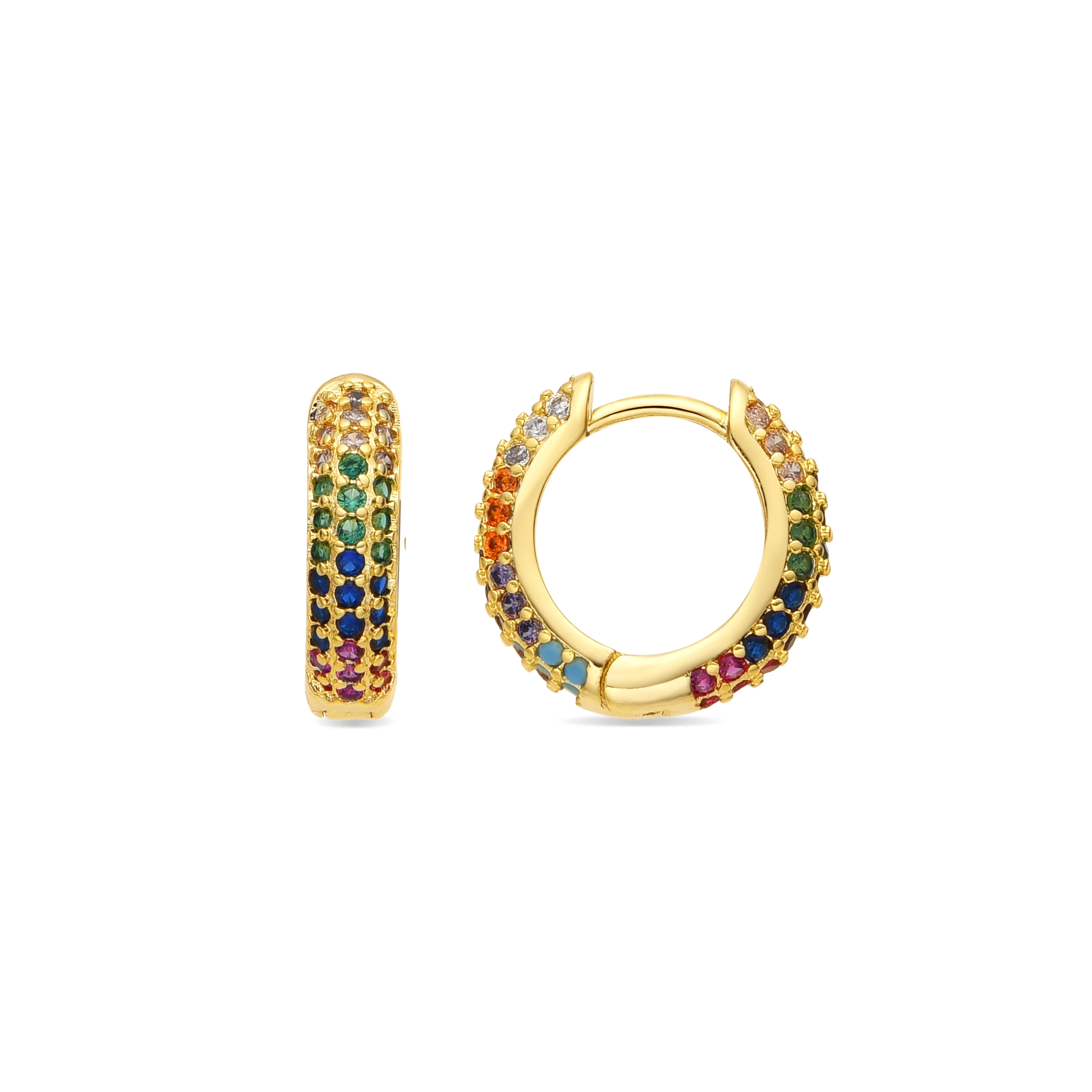 Pendientes de 9mm de diámetro acabado Oro Amarillo de 18k con circonita Multicolor - Lesrat