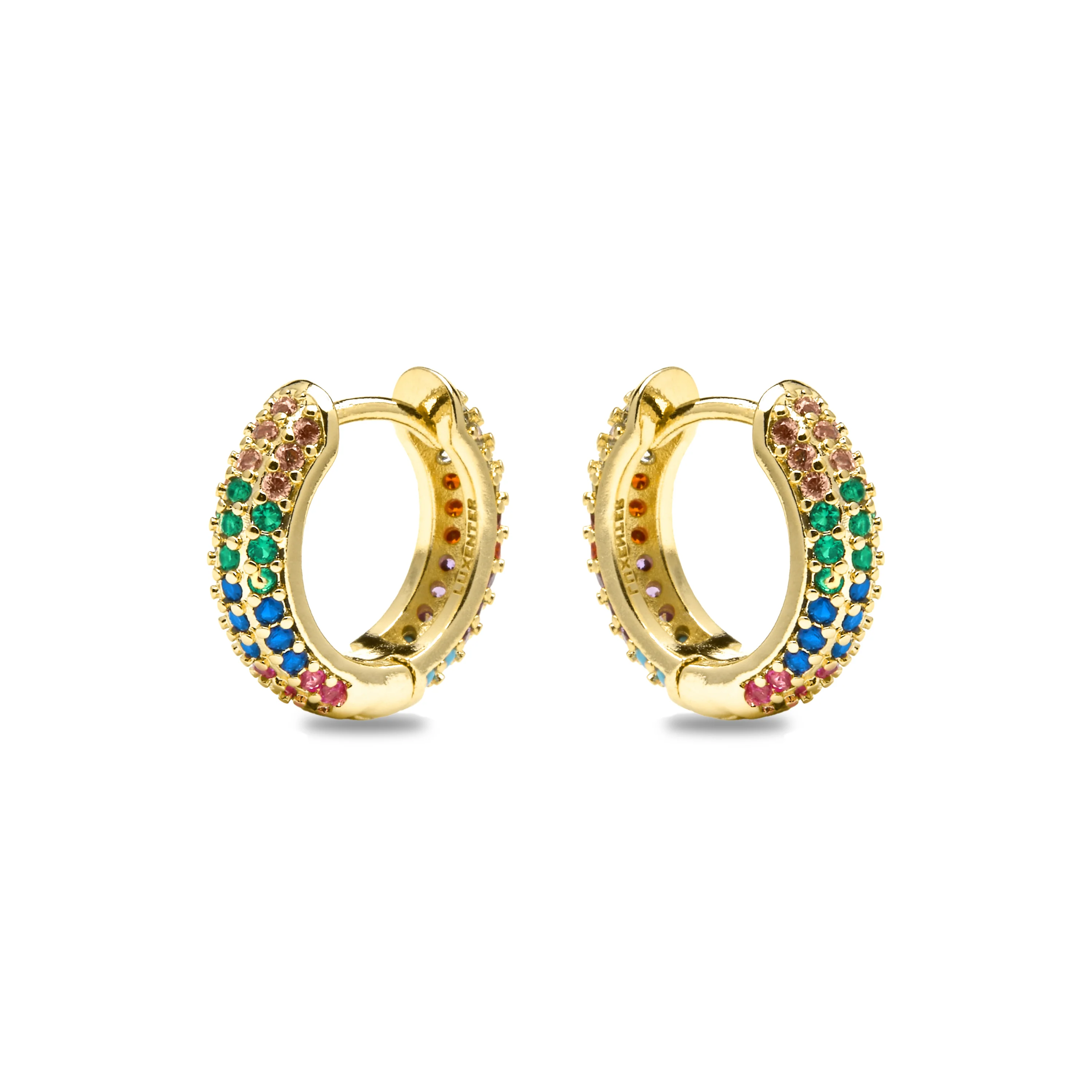Pendientes de 9mm de diámetro acabado Oro Amarillo de 18k con circonita Multicolor - Lesrat - Image 3