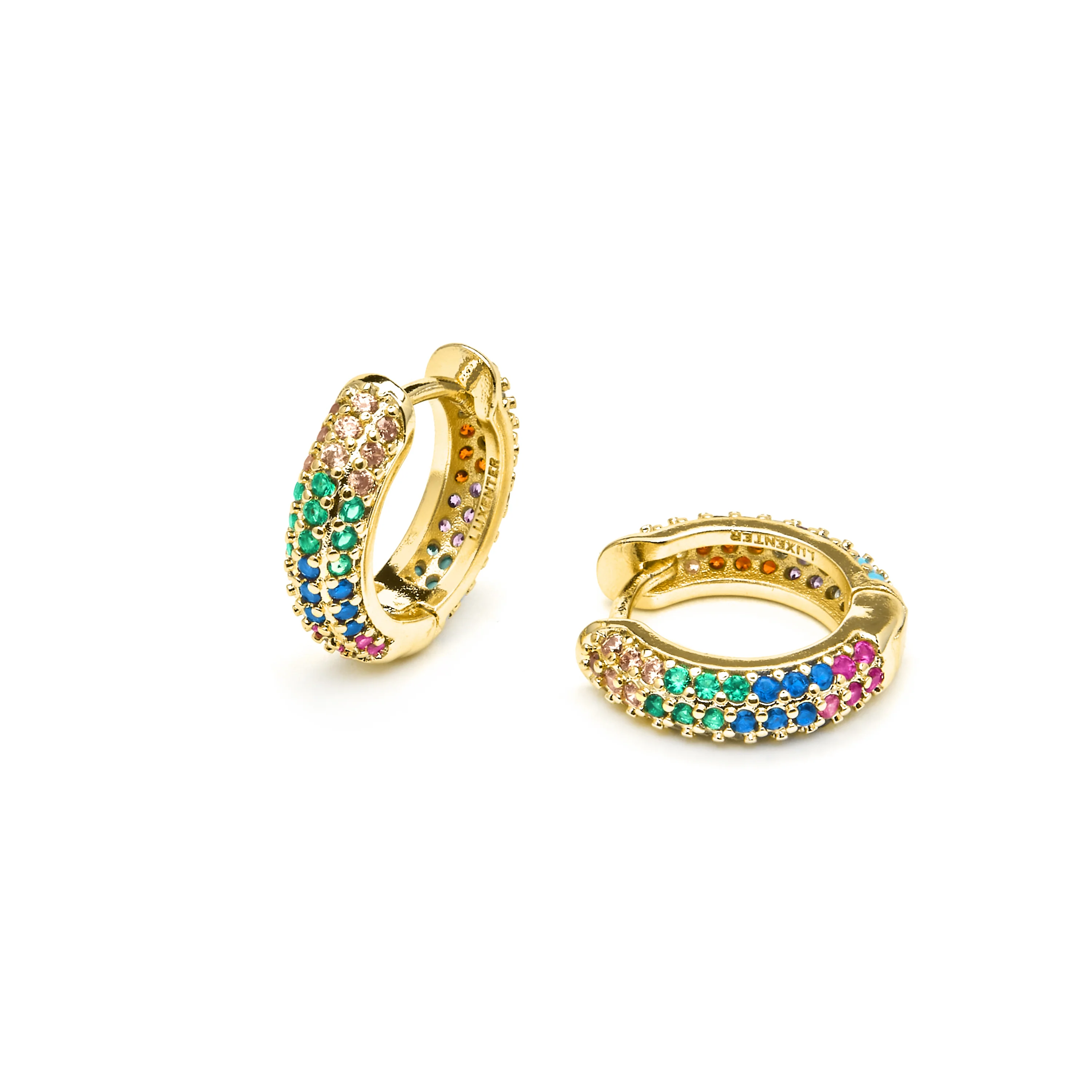 Pendientes de 9mm de diámetro acabado Oro Amarillo de 18k con circonita Multicolor - Lesrat - Image 4