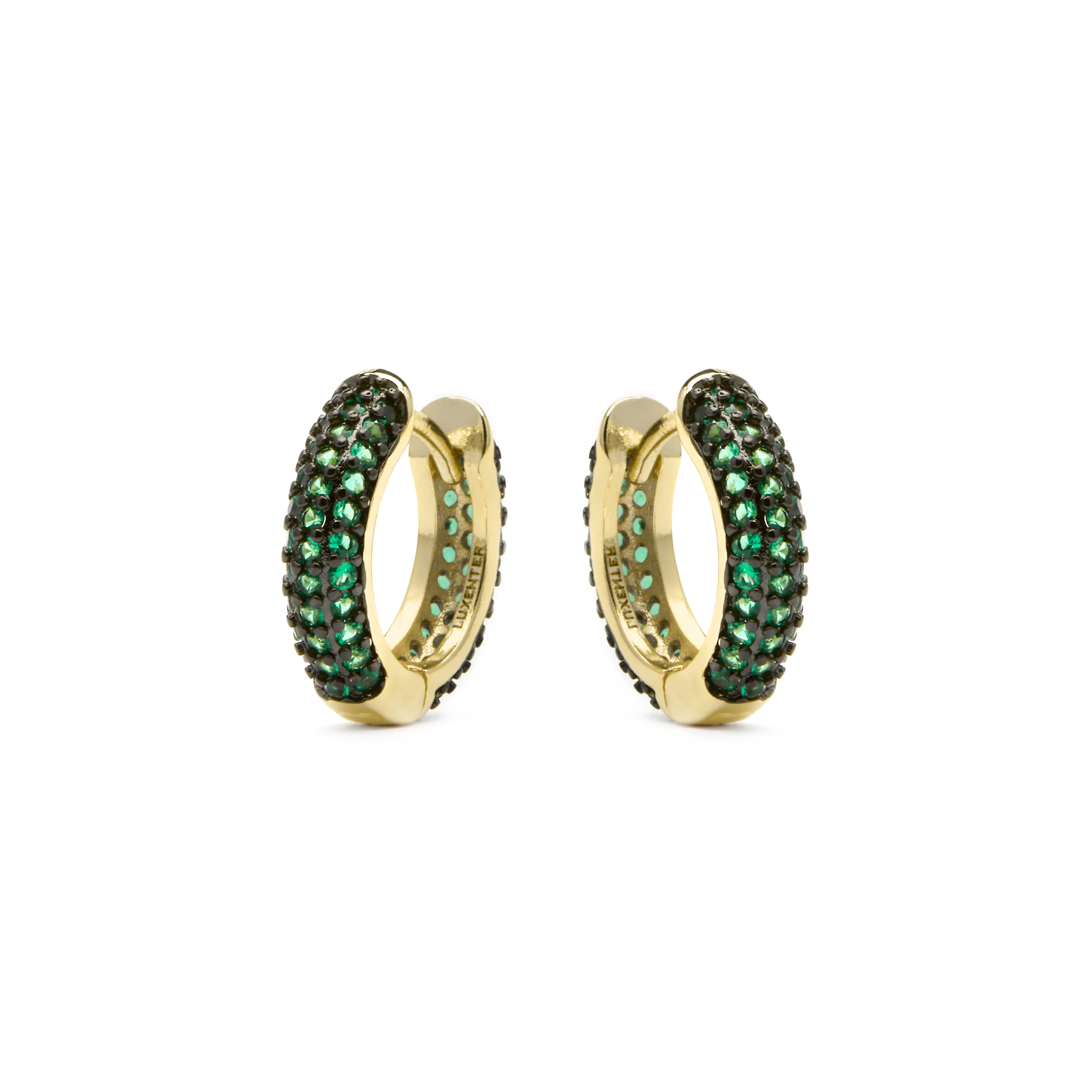 Pendientes de 9mm de diámetro acabado Oro Amarillo de 18k con Circonita Esmeralda - Lesrat - Image 3