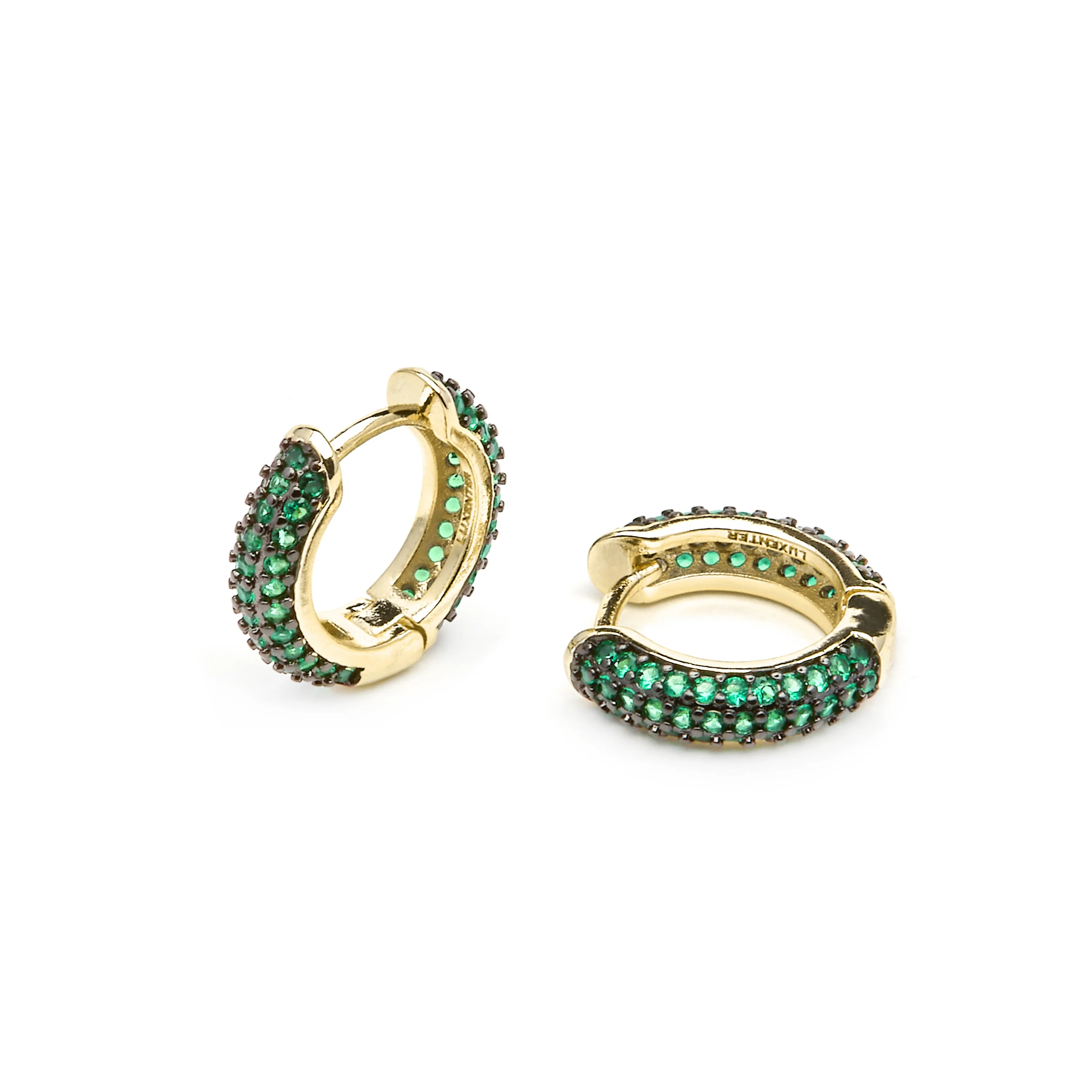 Pendientes de 9mm de diámetro acabado Oro Amarillo de 18k con Circonita Esmeralda - Lesrat - Image 4