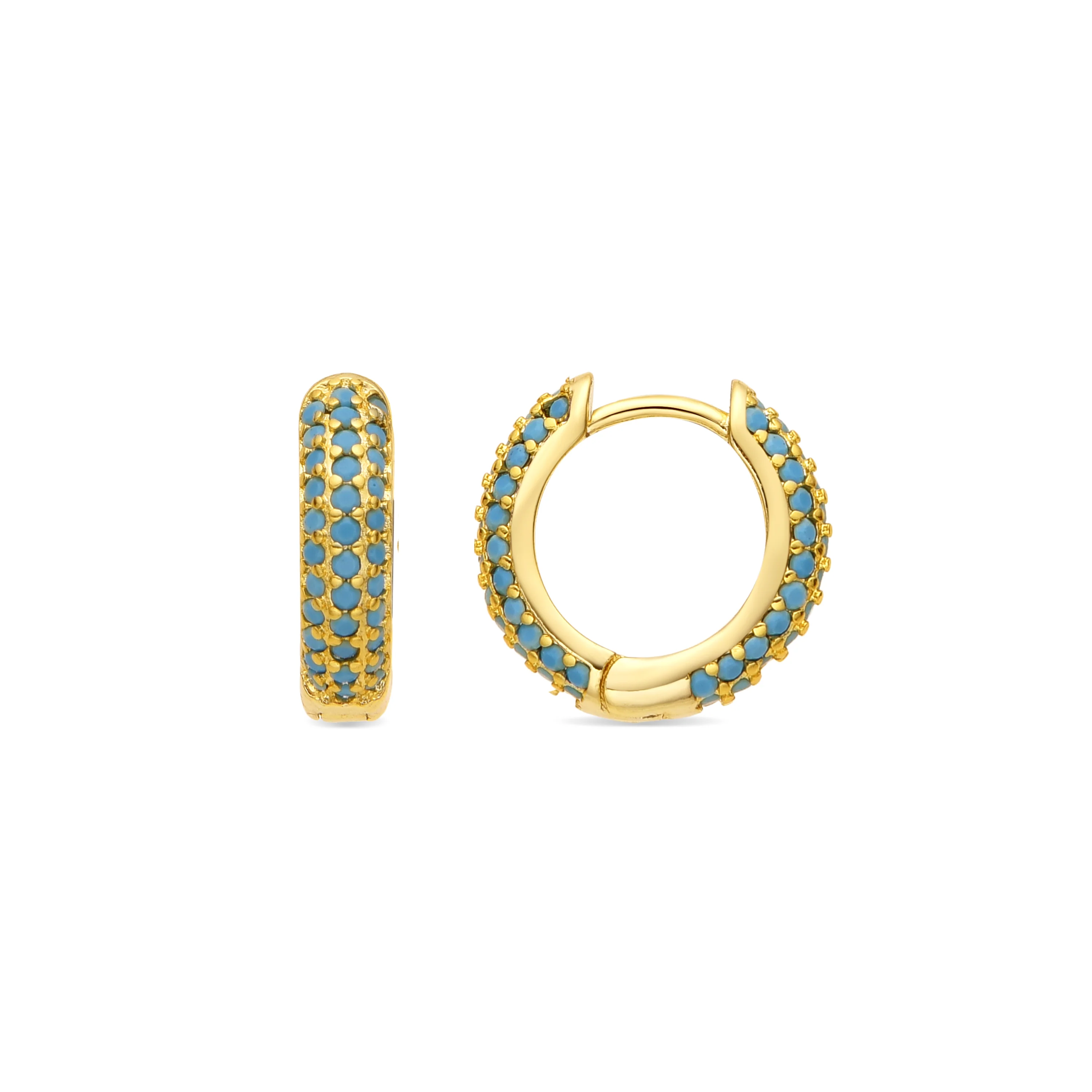 Pendientes de 9mm de diámetro acabado Oro Amarillo de 18k con circonita Turquesa - Lesrat