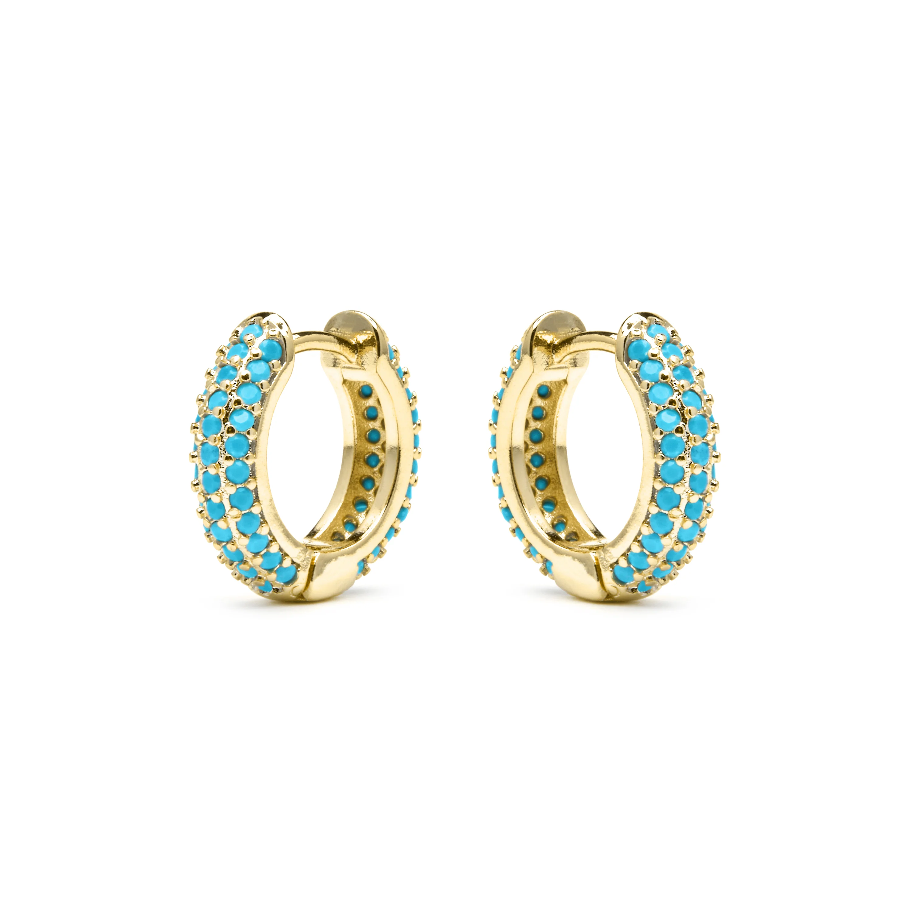 Pendientes de 9mm de diámetro acabado Oro Amarillo de 18k con circonita Turquesa - Lesrat - Image 3