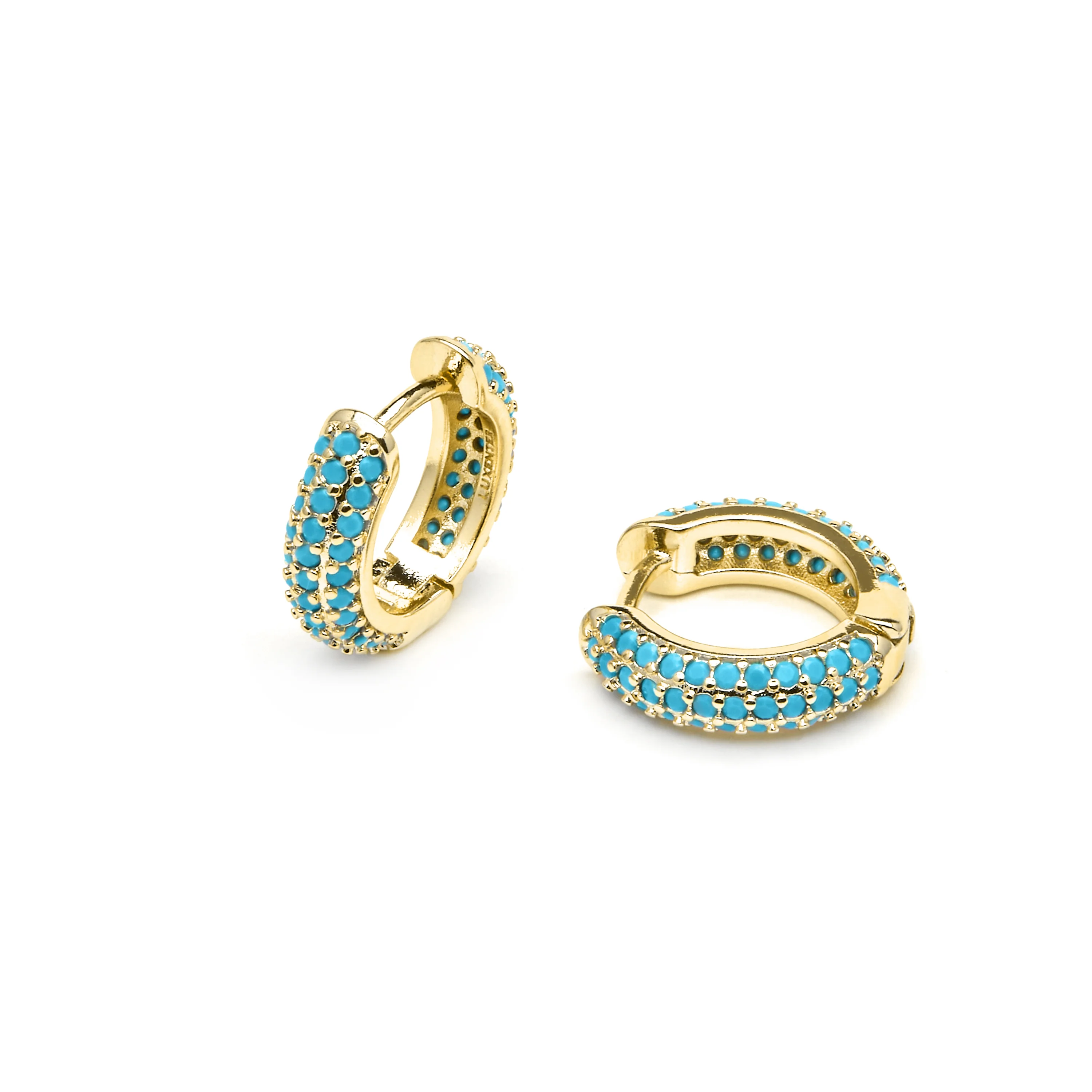 Pendientes de 9mm de diámetro acabado Oro Amarillo de 18k con circonita Turquesa - Lesrat - Image 4