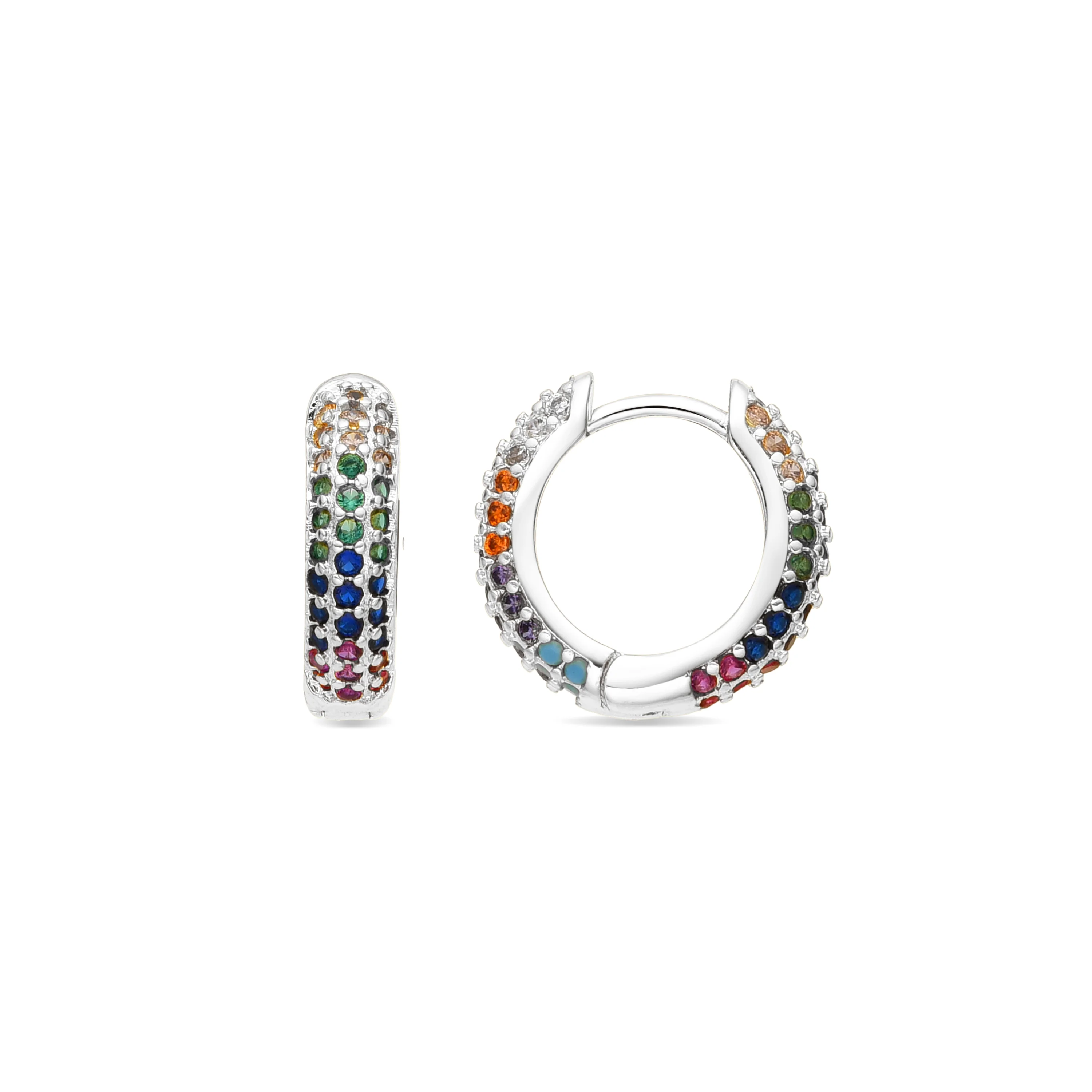 Pendientes de 9mm de diámetro acabado plata y circonita Multicolor - Lesrat