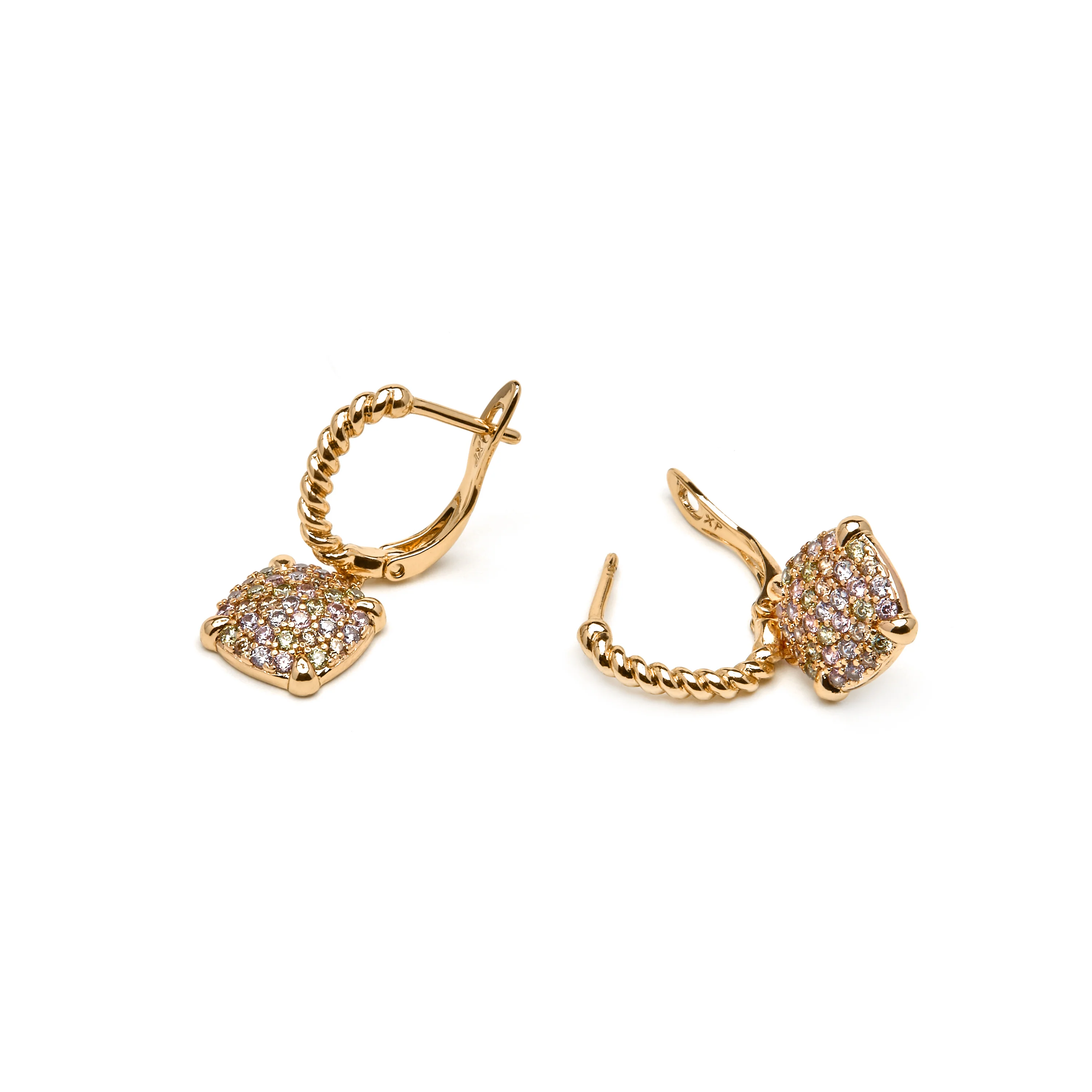 Pendientes acabado oro amarillo de 18k y Circonita Brillante - Leza - Image 4