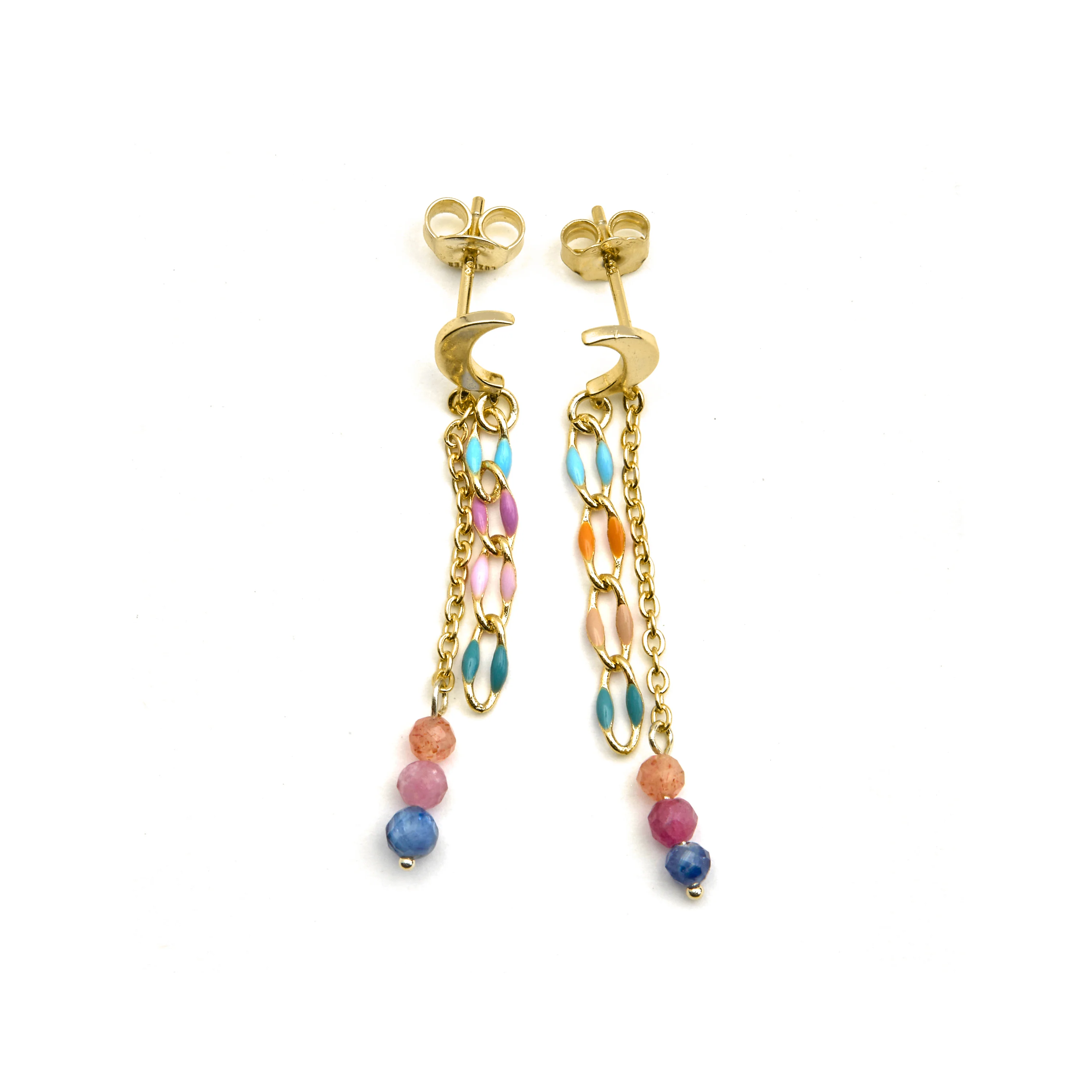 Pendientes de Plata de Ley 925 y Cristal Multicolor acabado oro 18k - Liesi - Image 3
