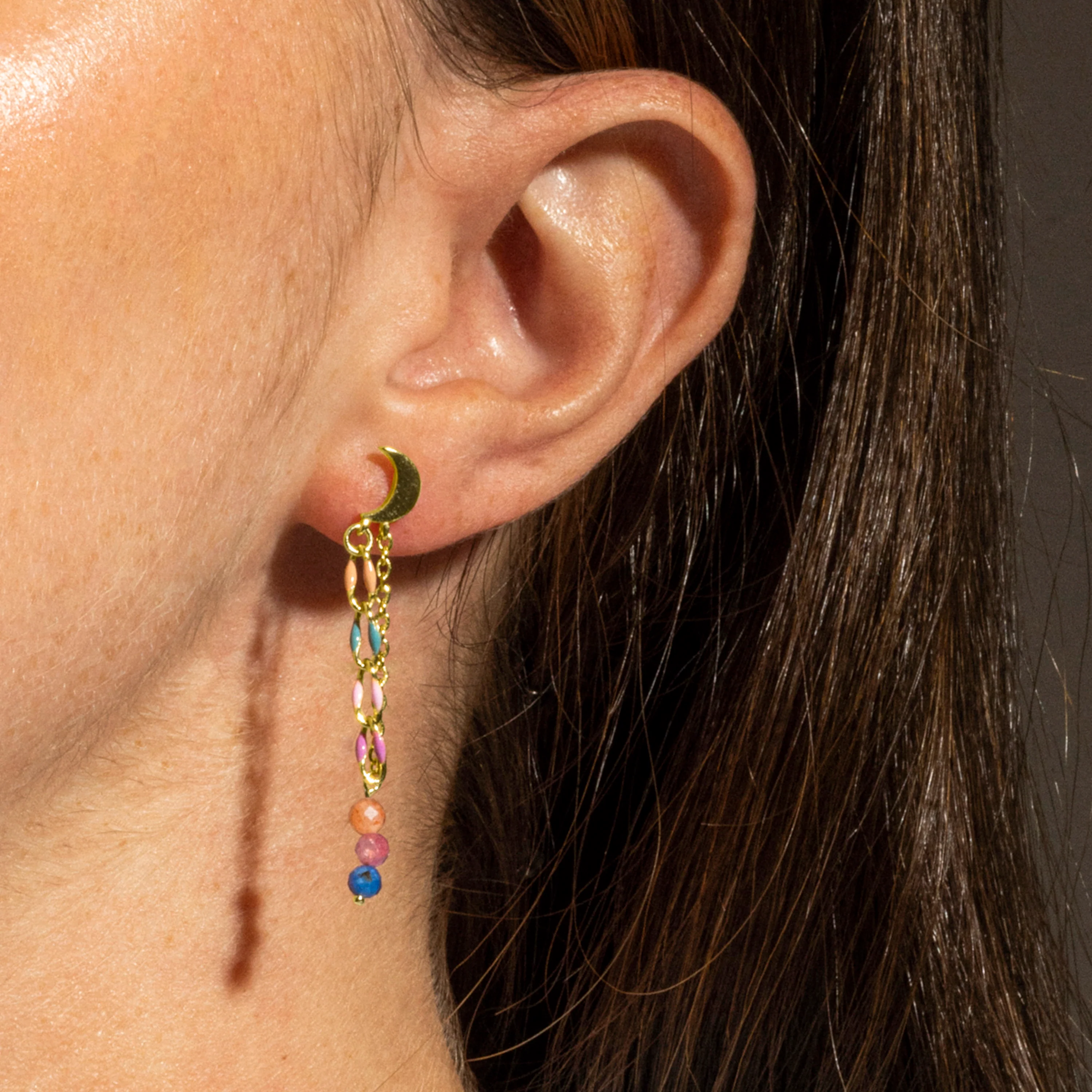 Pendientes de Plata de Ley 925 y Cristal Multicolor acabado oro 18k - Liesi - Image 4