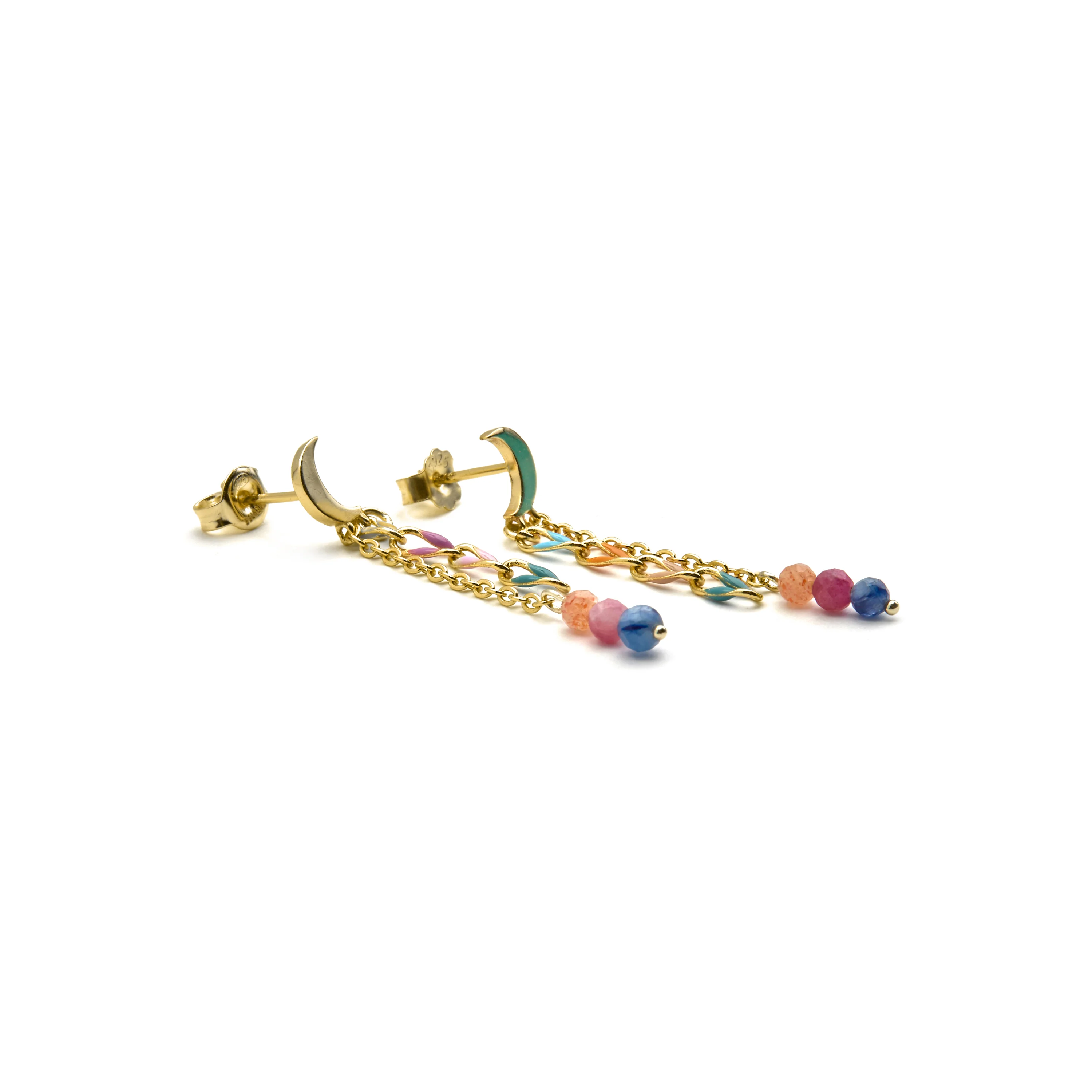 Pendientes de Plata de Ley 925 y Cristal Multicolor acabado oro 18k - Liesi - Image 5
