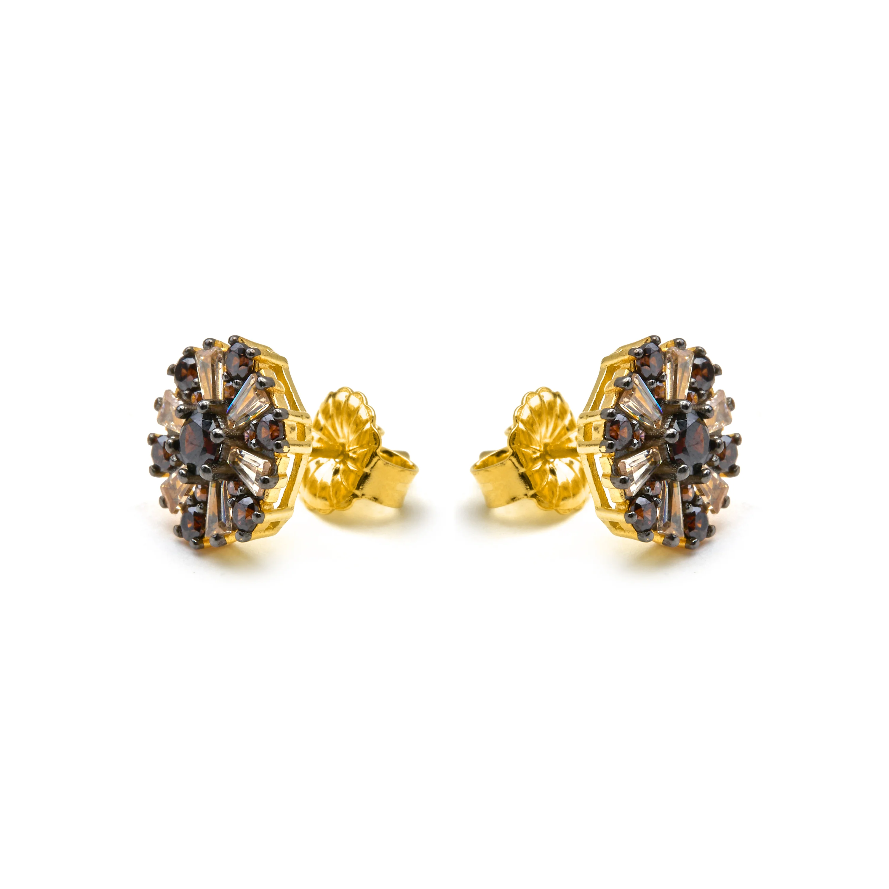 Pendientes de Plata de Ley 925 y Circonita Marrón acabado oro 18k - Lorush - Image 3