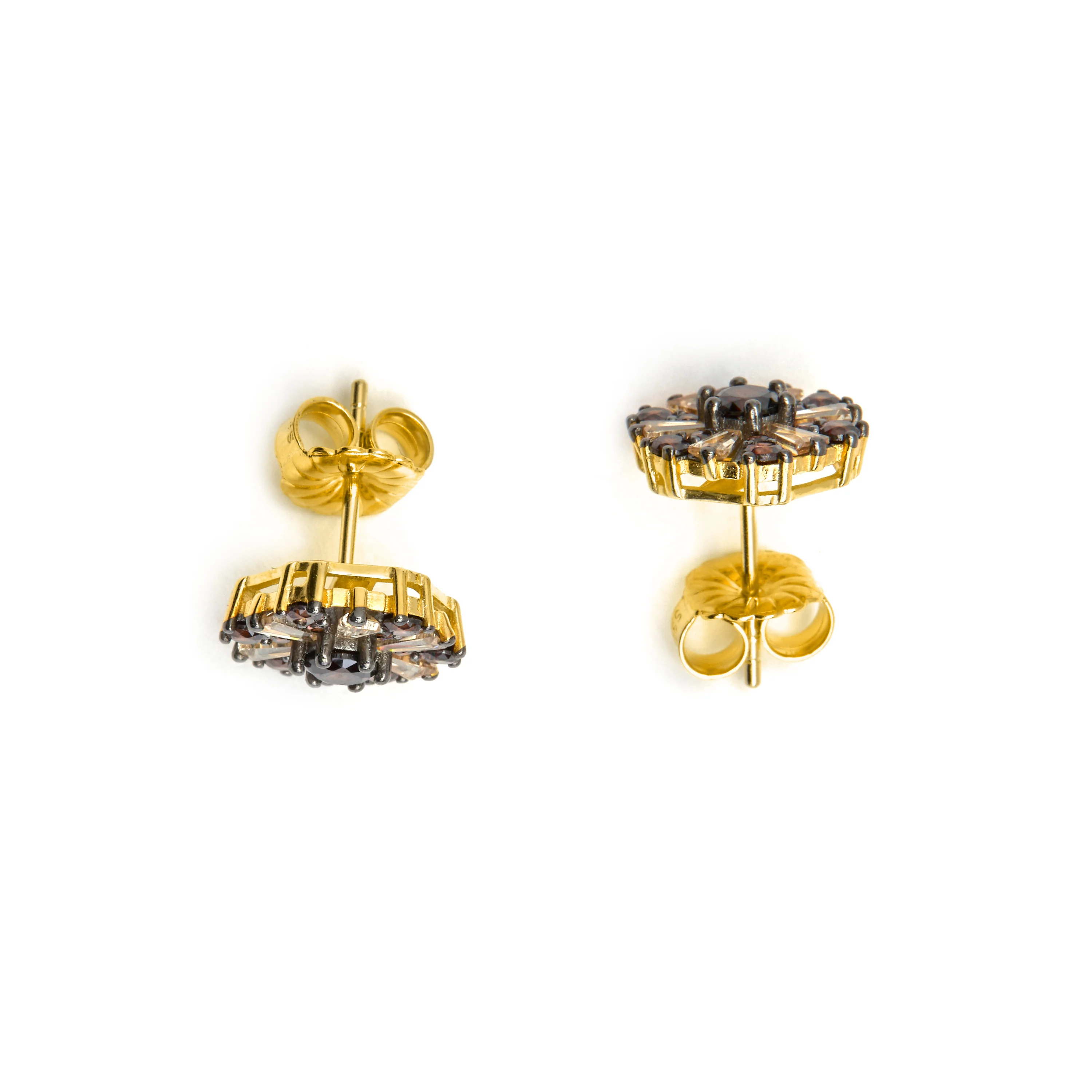 Pendientes de Plata de Ley 925 y Circonita Marrón acabado oro 18k - Lorush - Image 5