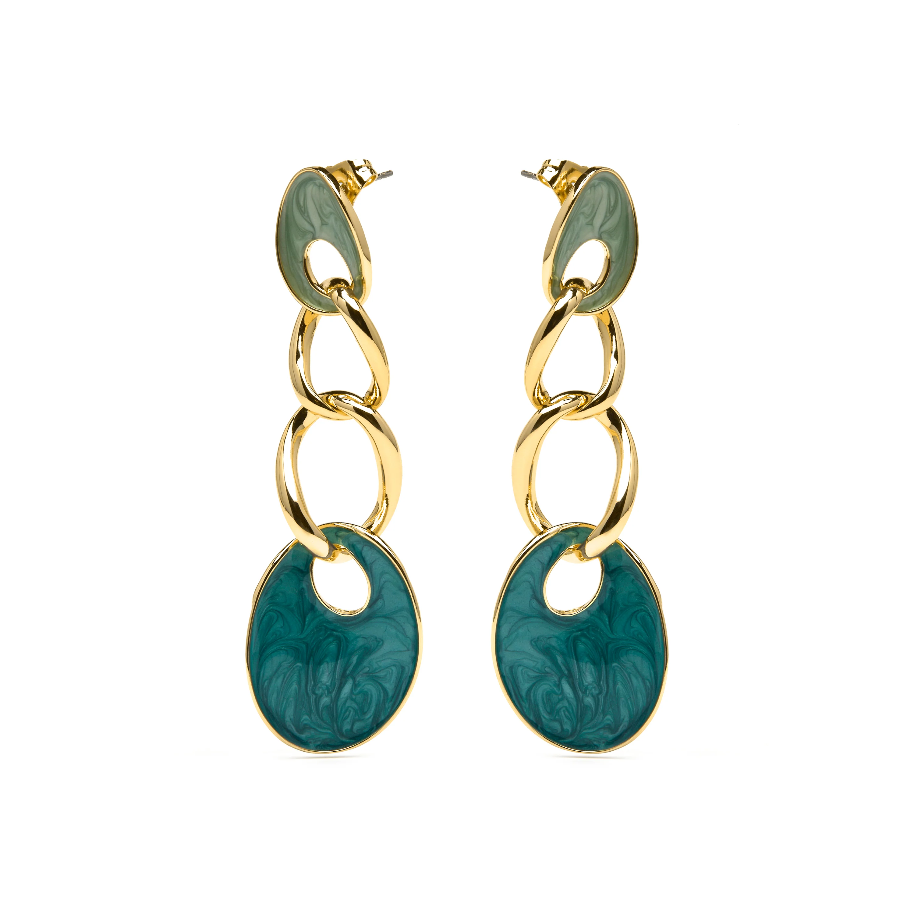 Pendientes acabado oro amarillo de 18k y Lacado Azul - Makan - Image 3
