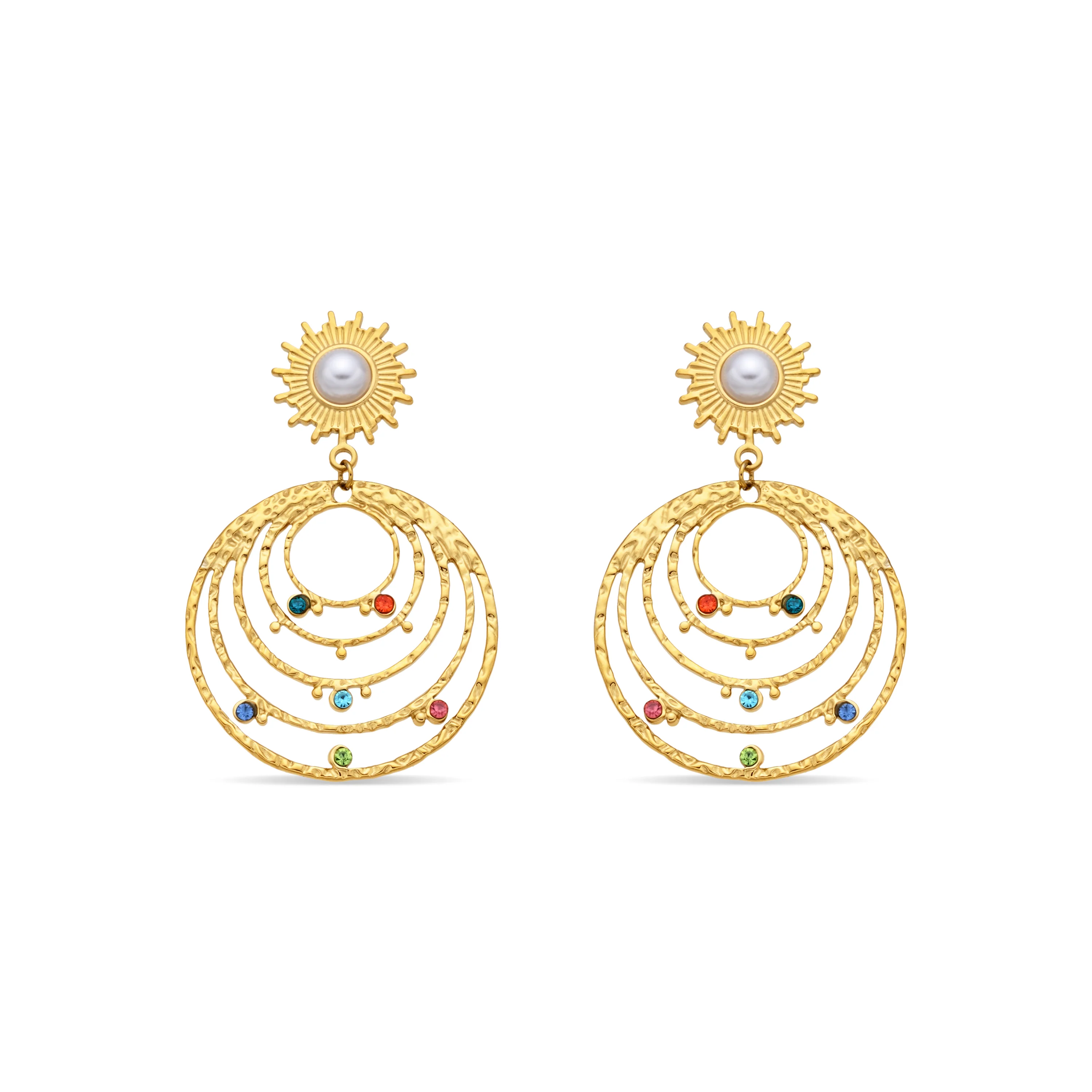 Pendientes de Circonita Multicolor acabado en oro amarillo 18k - Malema