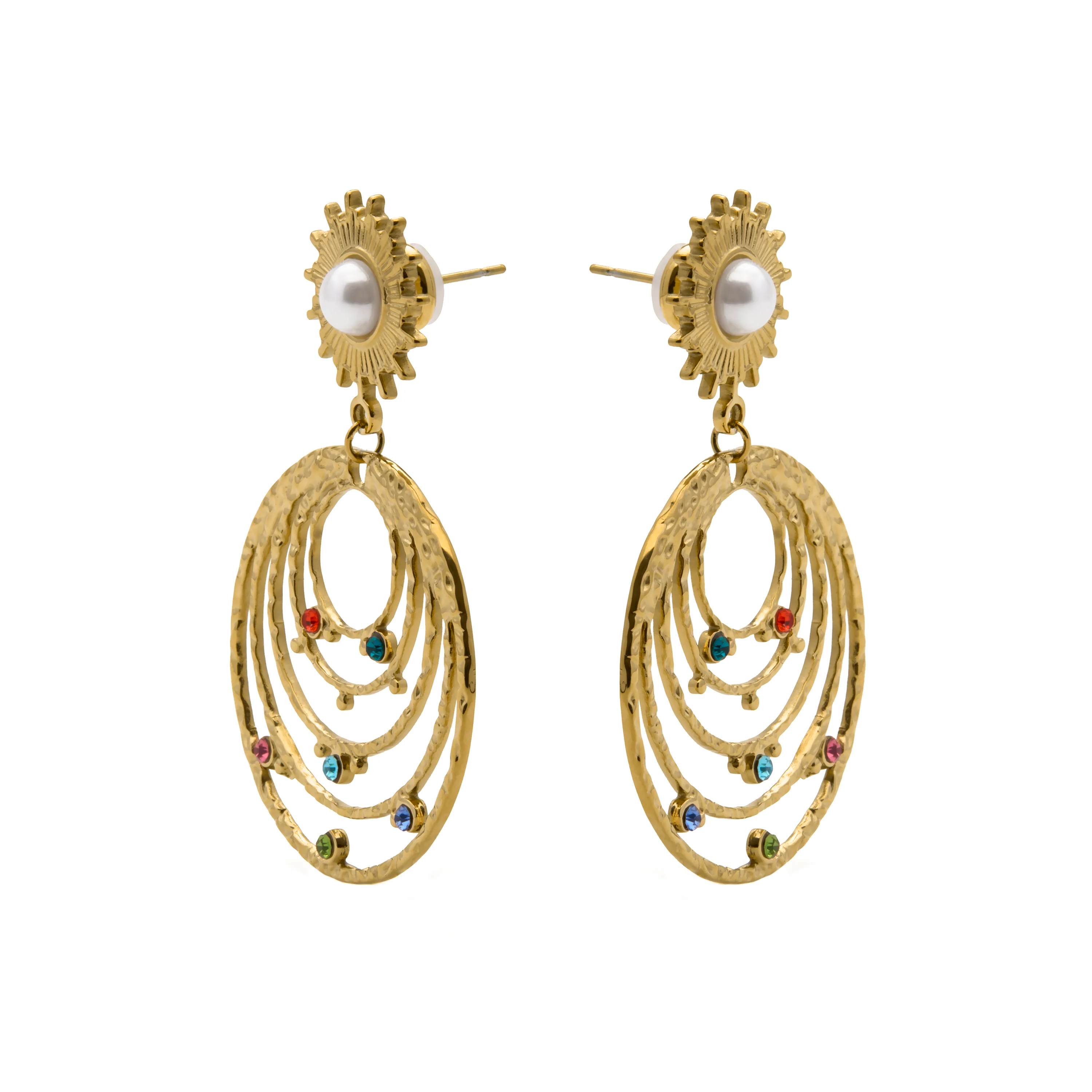 Pendientes de Circonita Multicolor acabado en oro amarillo 18k - Malema - Image 3