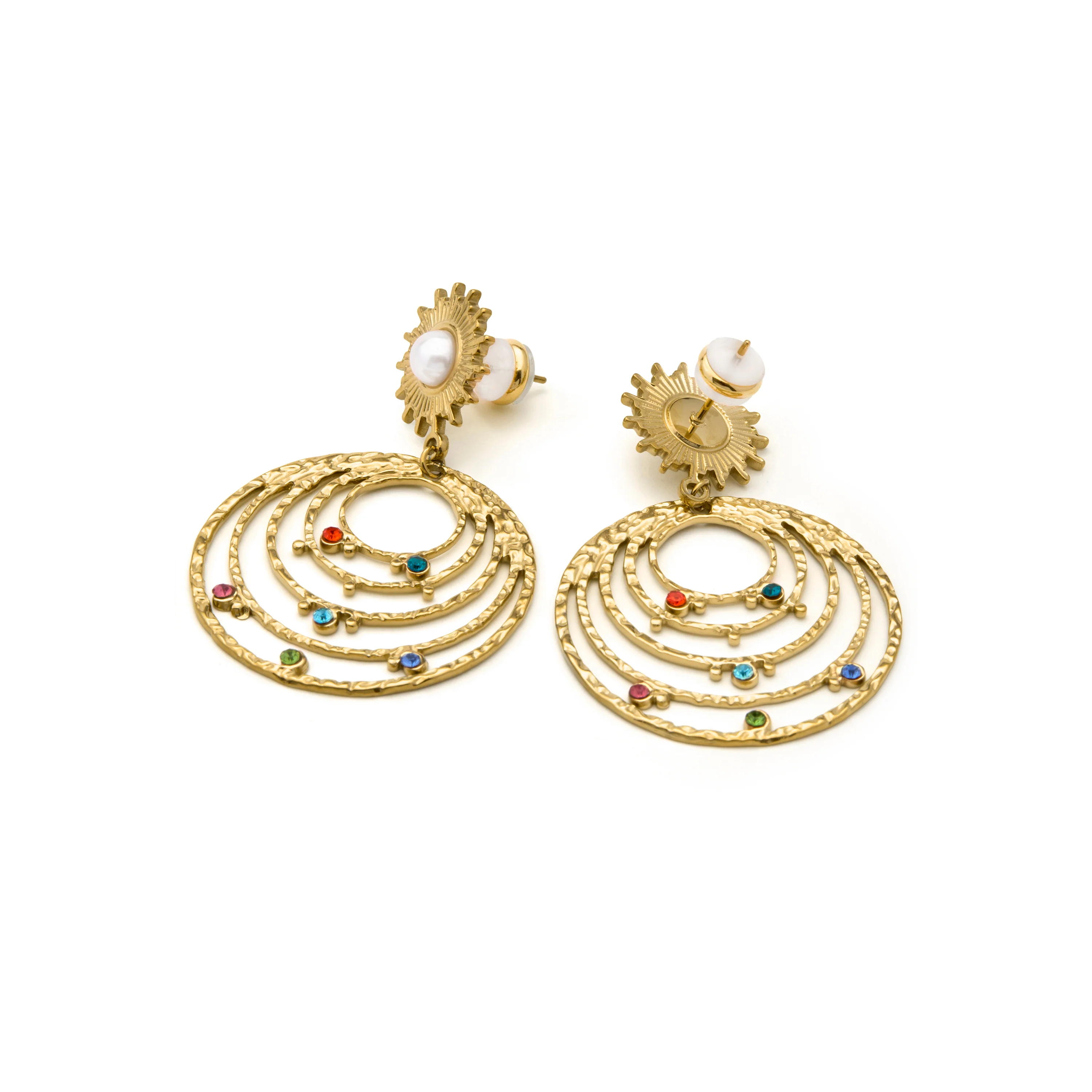 Pendientes de Circonita Multicolor acabado en oro amarillo 18k - Malema - Image 5