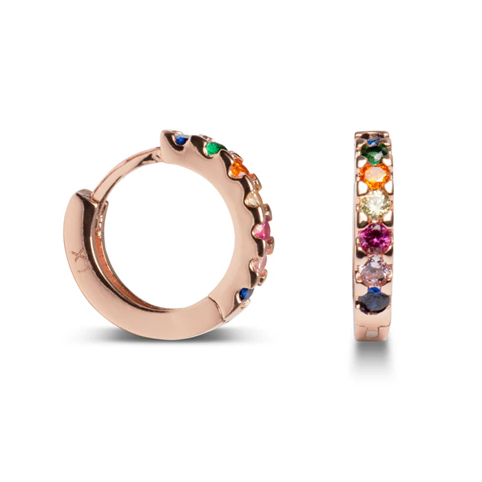 Pendientes de 9mm de Plata de Ley 925 con Circonita Multicolor acabados en rodio - Meri