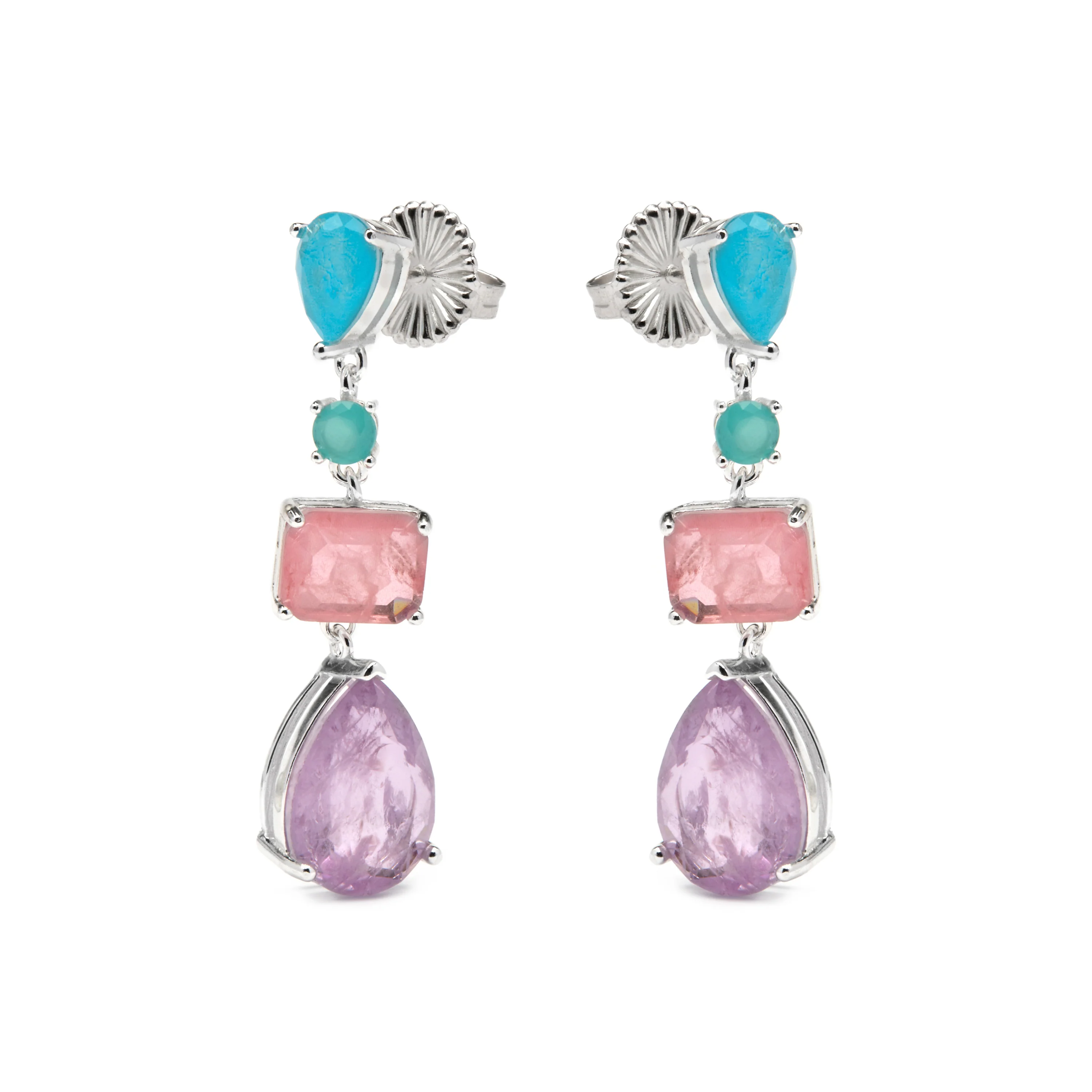 Pendientes de Plata de Ley 925 y Cuarzo Hidrotermal Multicolor acabado rodio - Mifa - Image 3
