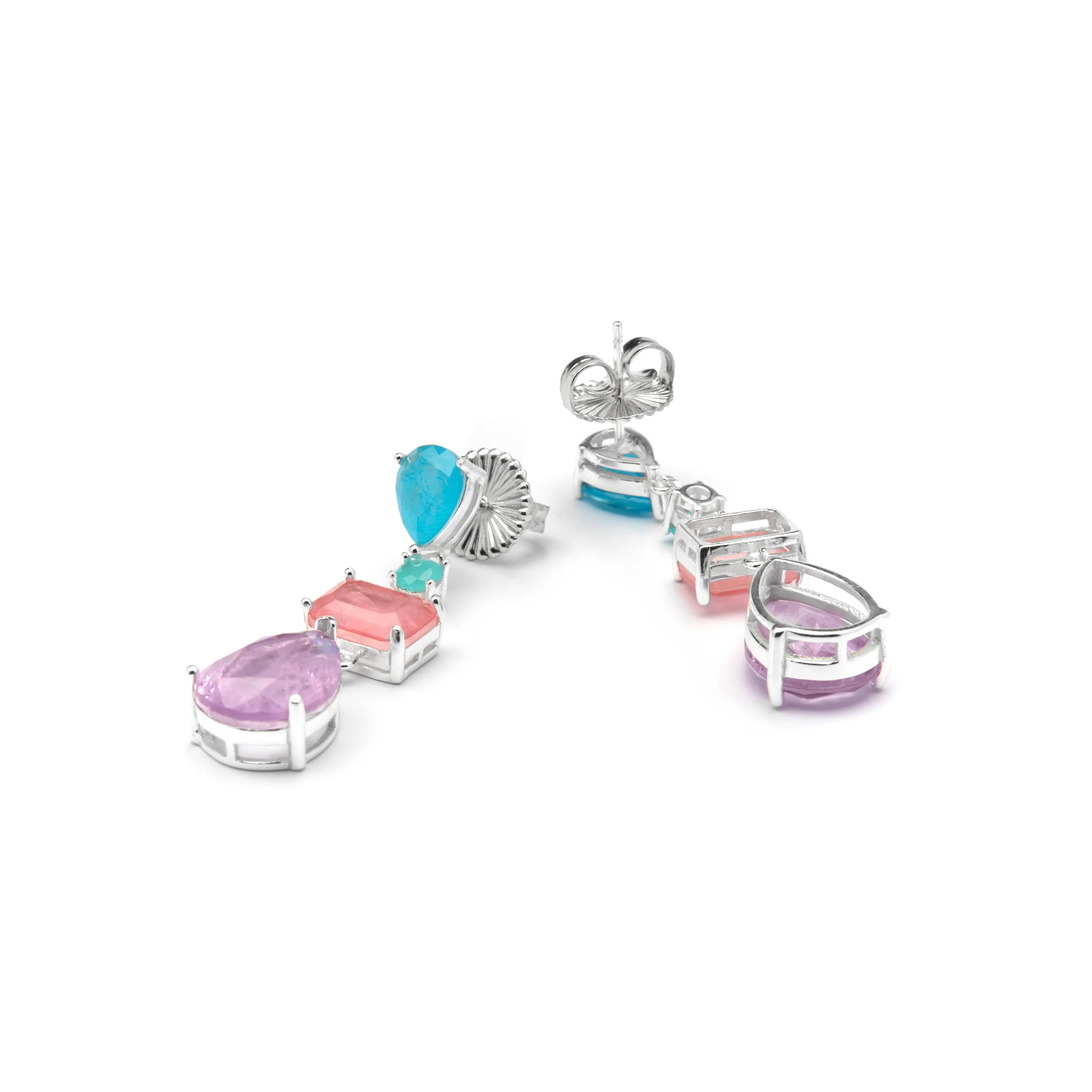 Pendientes de Plata de Ley 925 y Cuarzo Hidrotermal Multicolor acabado rodio - Mifa - Image 5