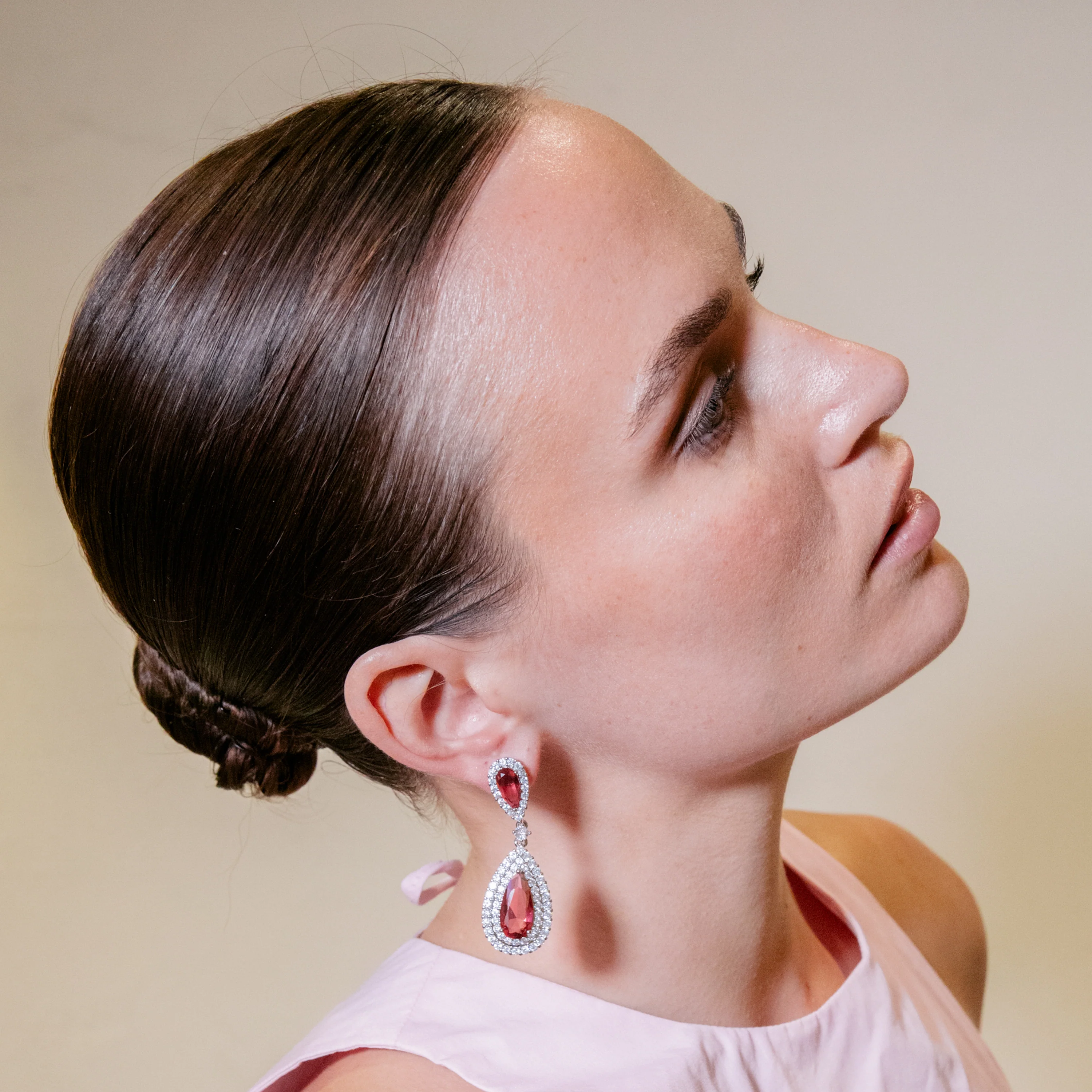 Pendientes de Circonita Rubí acabado en rodio - Mijou - Image 4