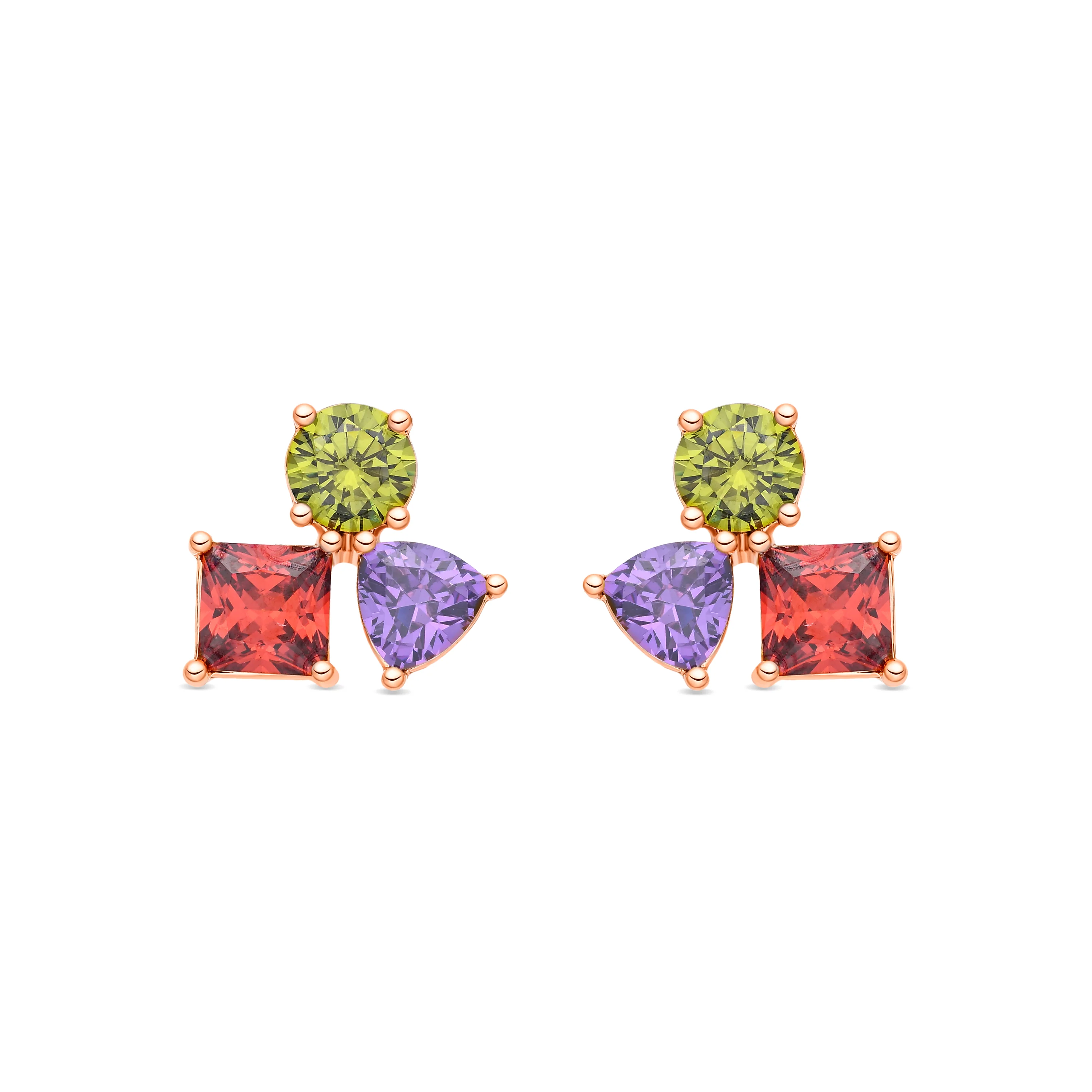 Pendientes de Circonita Multicolor acabado en oro amarillo de 18k - Moew