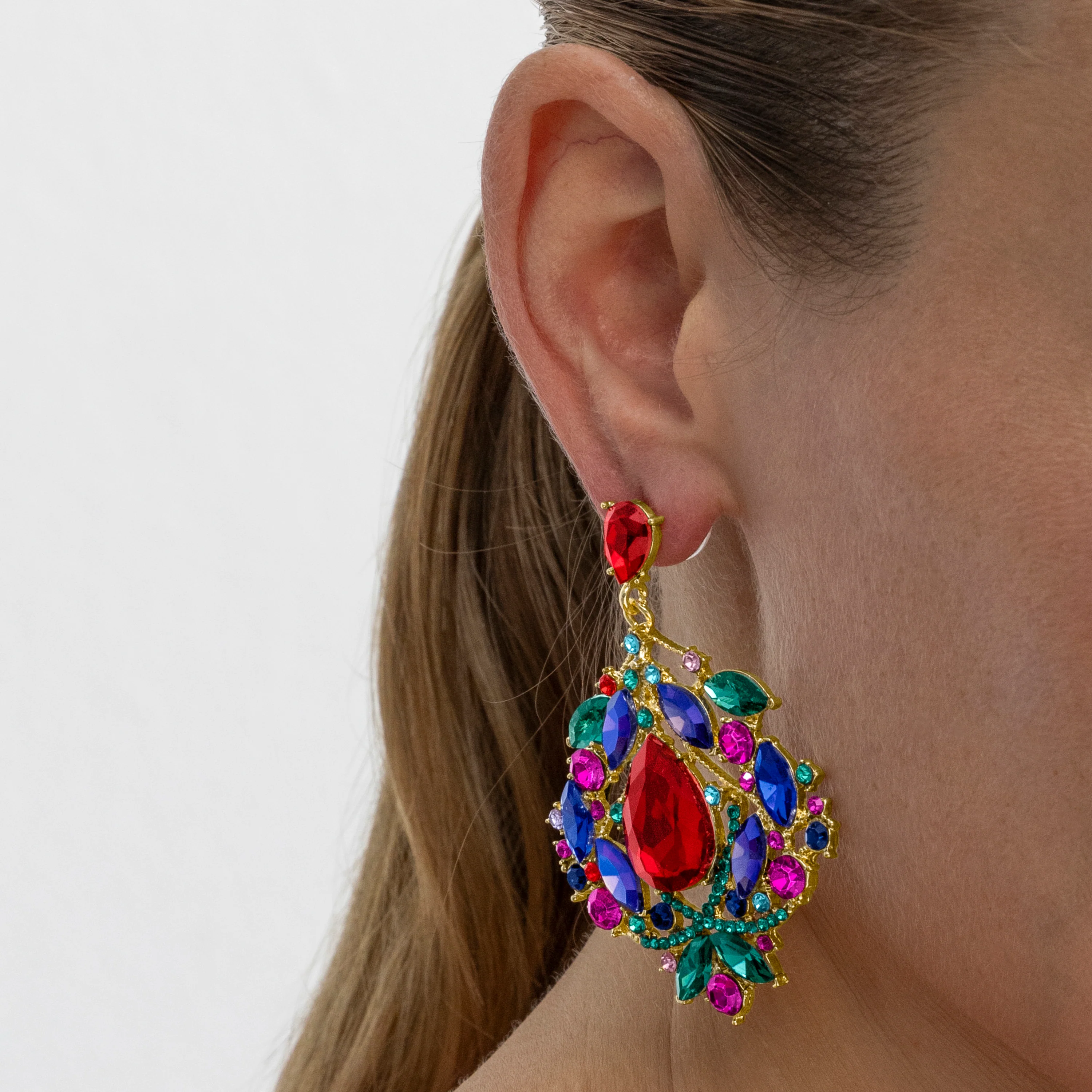 Pendientes con Cristal Multicolor acabado oro 18k - Moken - Image 3
