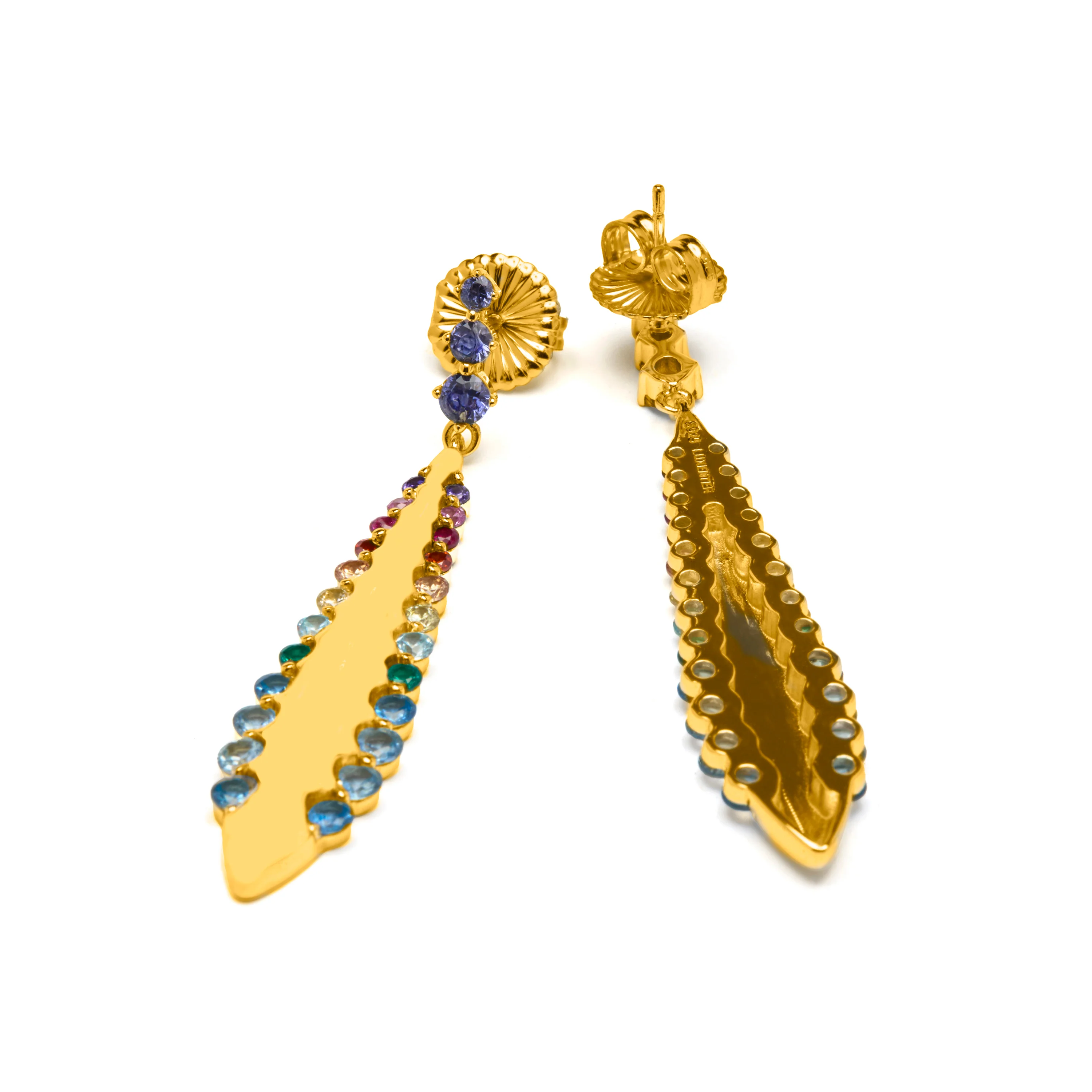 Pendientes de Plata de Ley 925 y Circonita Multicolor acabado en oro amarillo 18k - Monrew - Image 4
