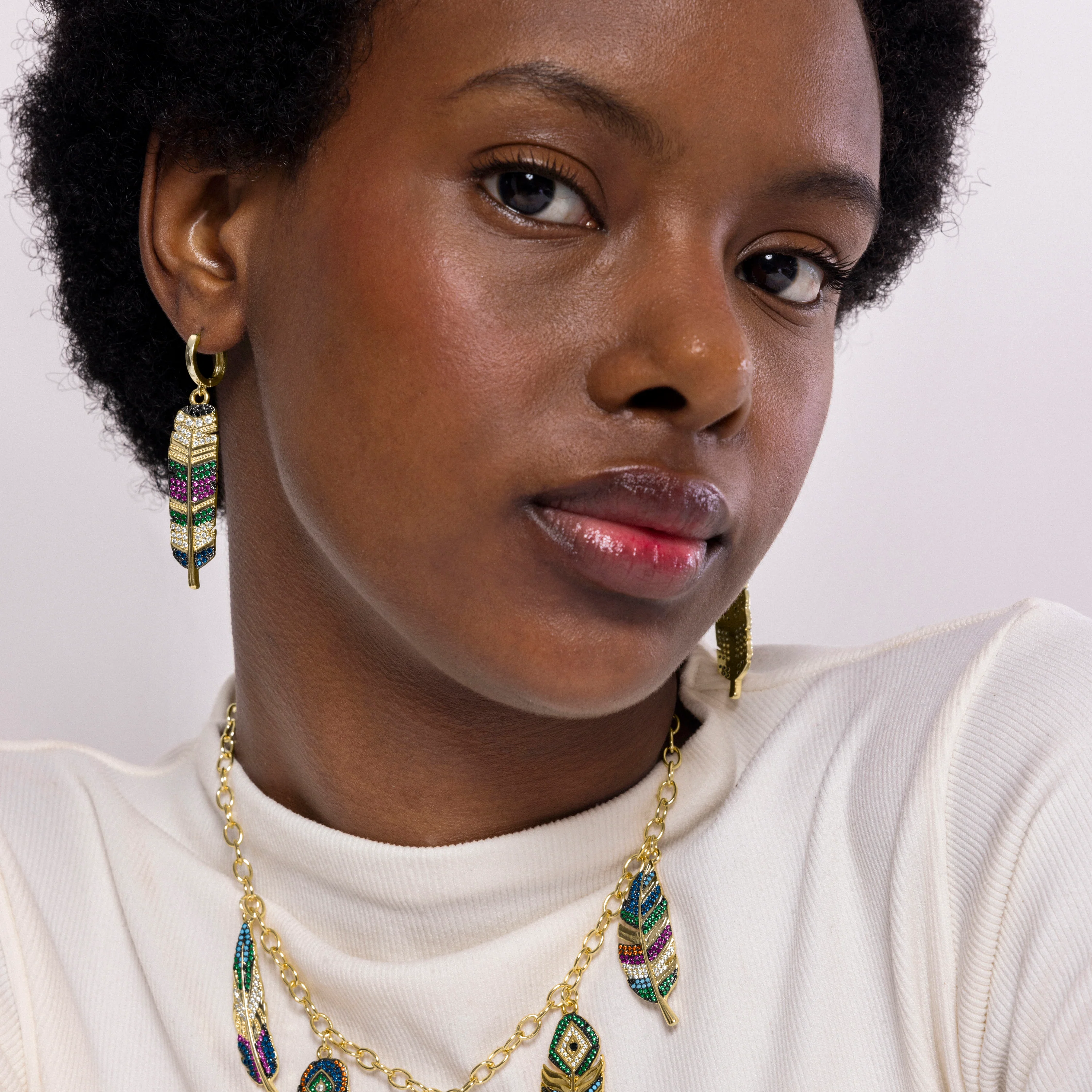 Pendientes de Circonita Multicolor acabados en oro amarillo 18K - Muisem - Image 2