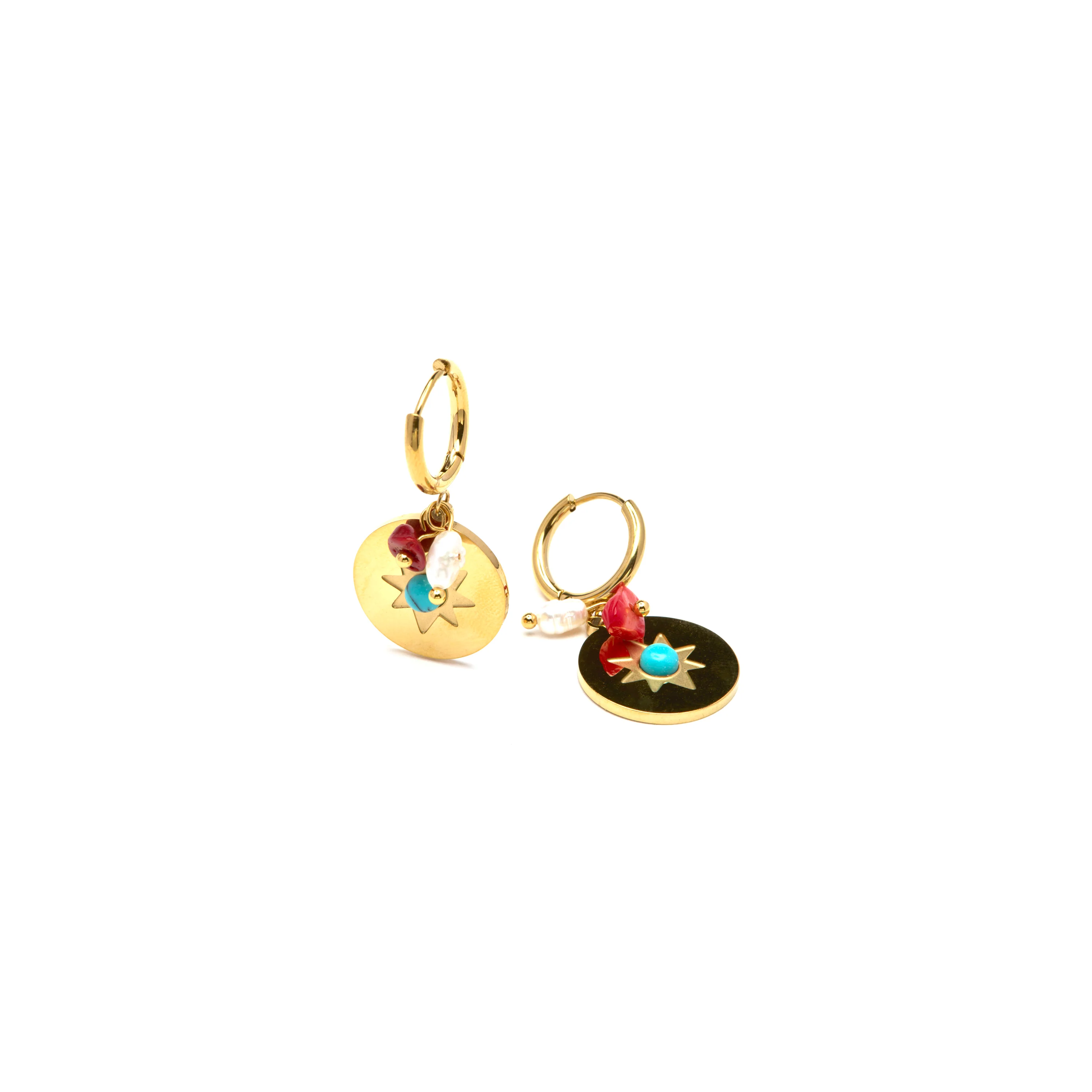 Pendientes acabado oro amarillo de 18k y Turquesa - Nakal - Image 4