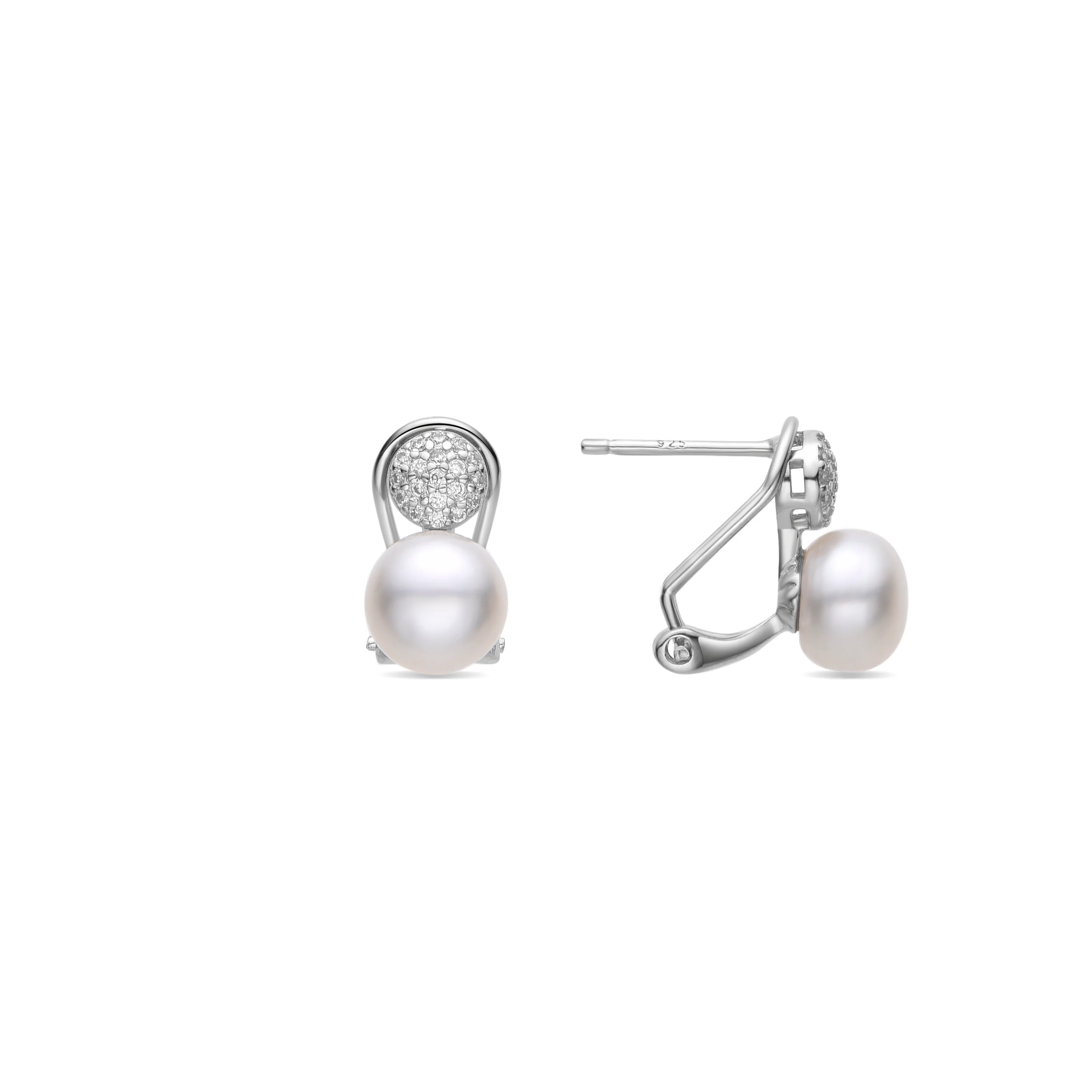 Pendientes de Plata de Ley 925 con Perla Blanca acabados en rodio - Naral
