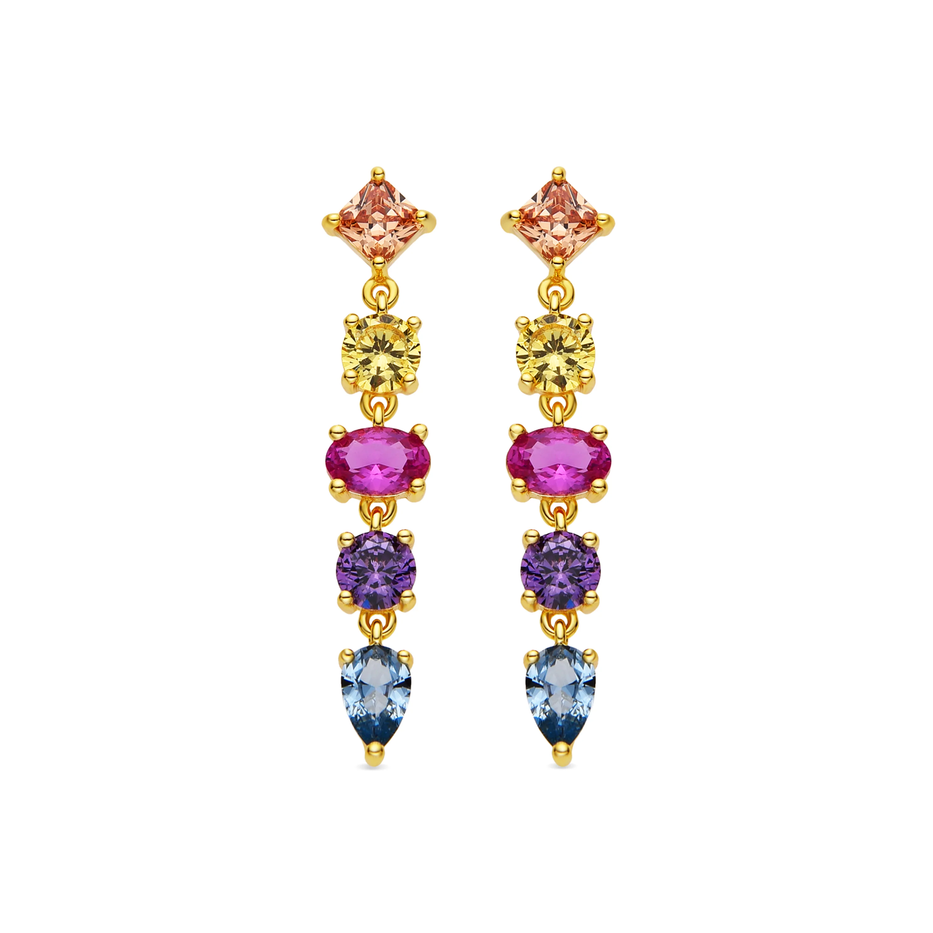 Pendientes de Plata de Ley 925 y Circonita Multicolor acabado oro 18k - Narxo