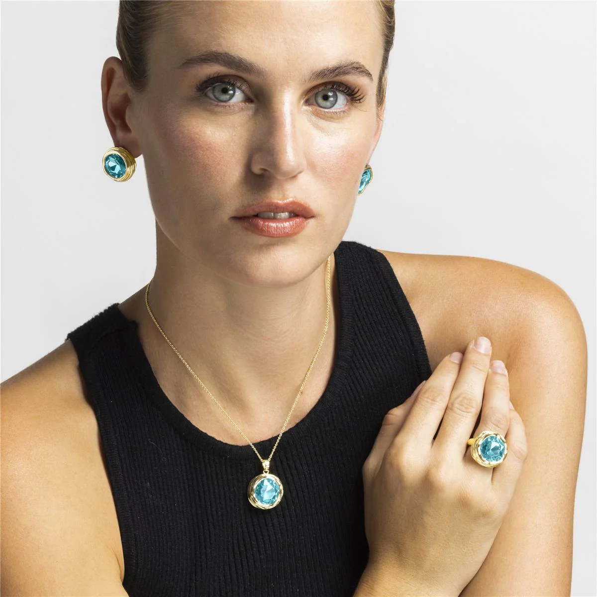 Pendientes Nianli acabado oro 18k - Nianli AZUL - Image 2