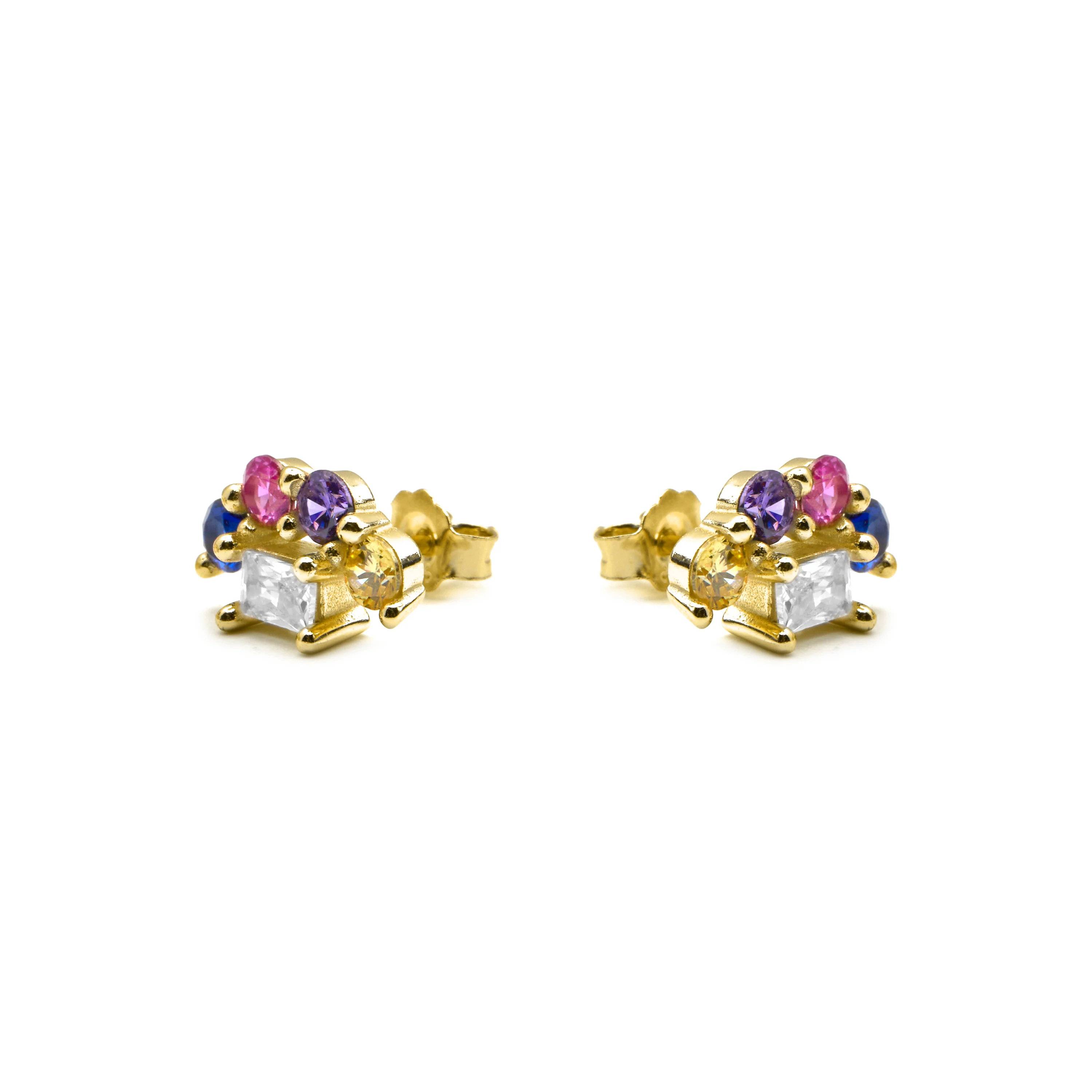 Pendientes de Plata de Ley 925 y Circonita Multicolor acabado oro 18k - Nockyo - Image 3