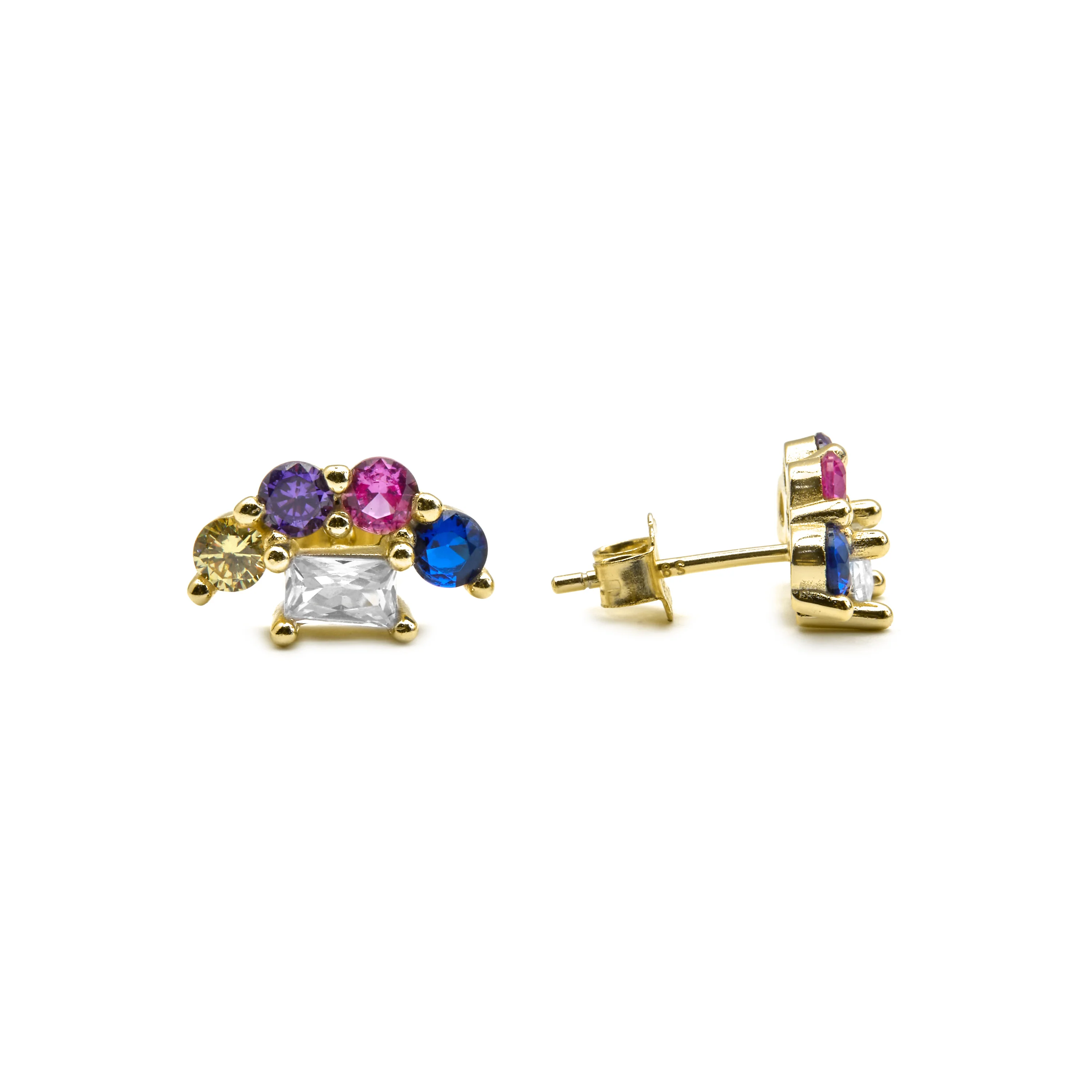 Pendientes de Plata de Ley 925 y Circonita Multicolor acabado oro 18k - Nockyo - Image 5