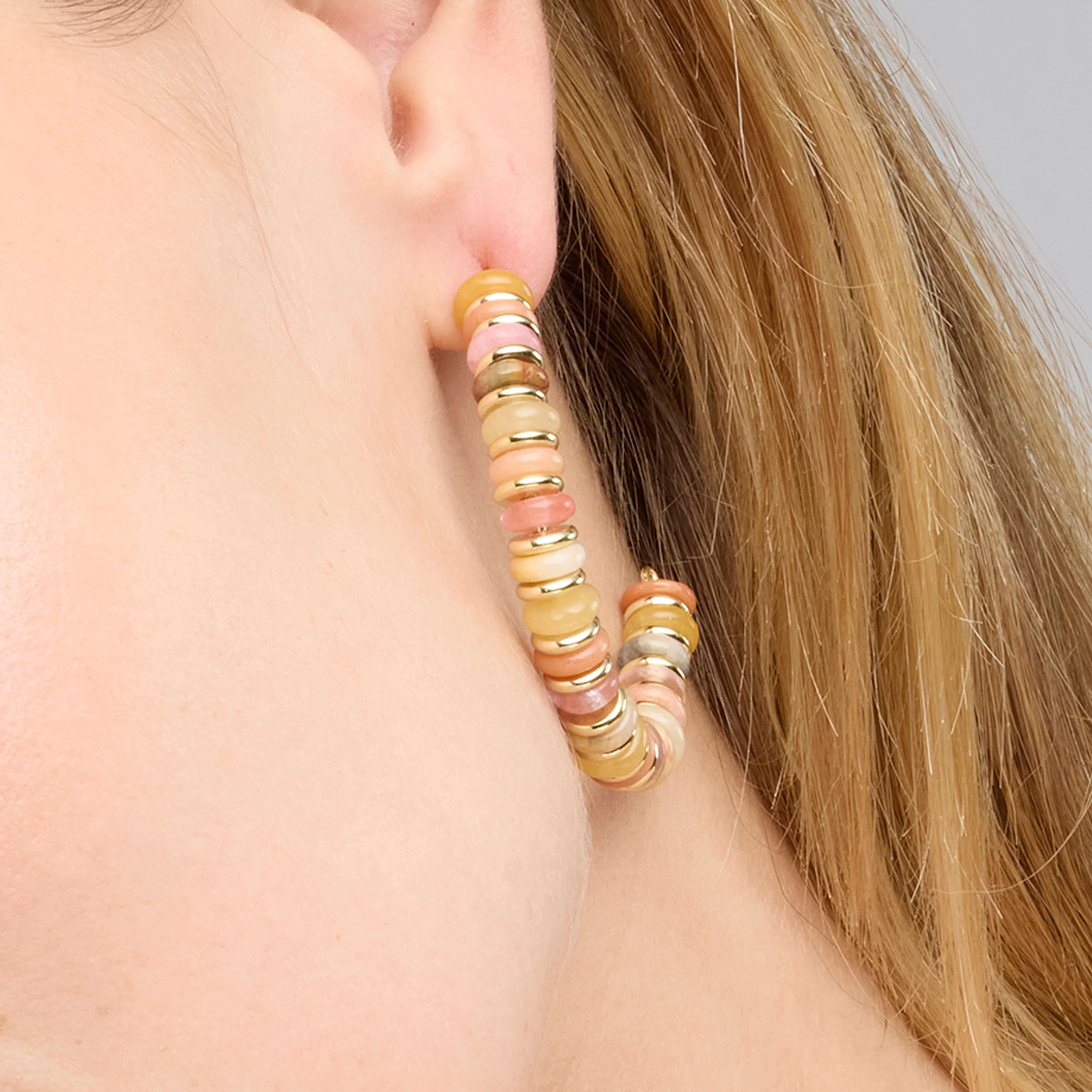 Pendientes acabado oro amarillo de 18k y Multicolor Piedra Natural - Onisu - Image 4