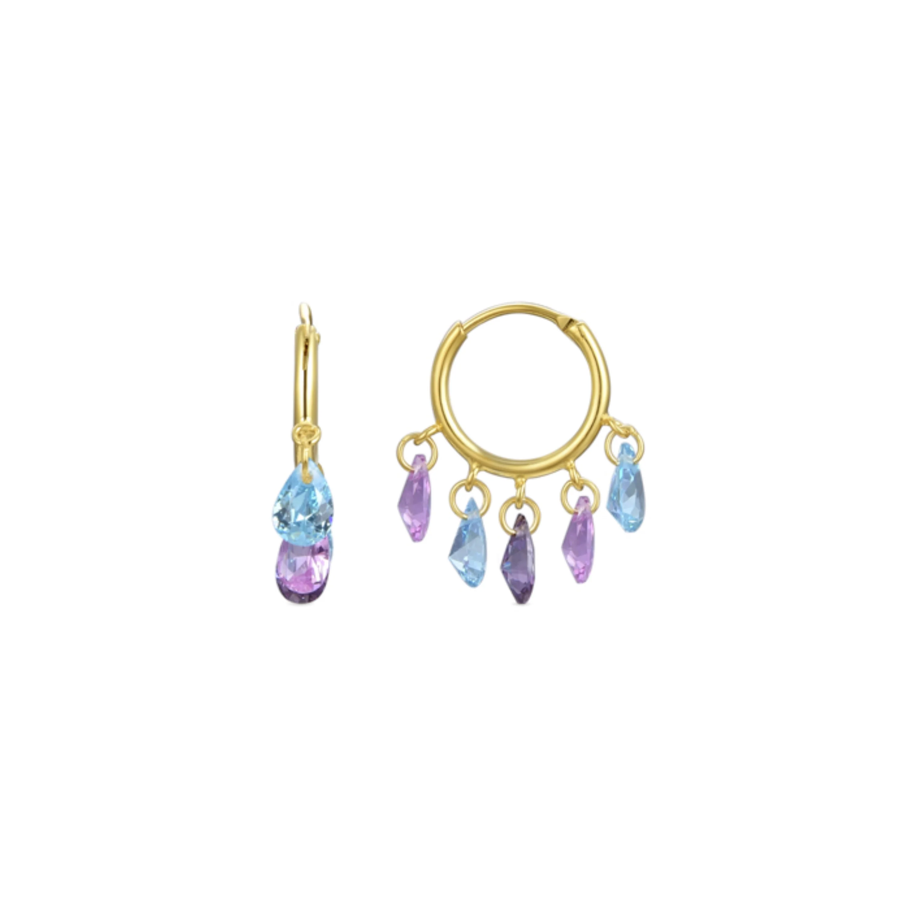 Pendientes de Plata de Ley 925 con Circonita Multicolor acabados en oro amarillo 18K - Onxo